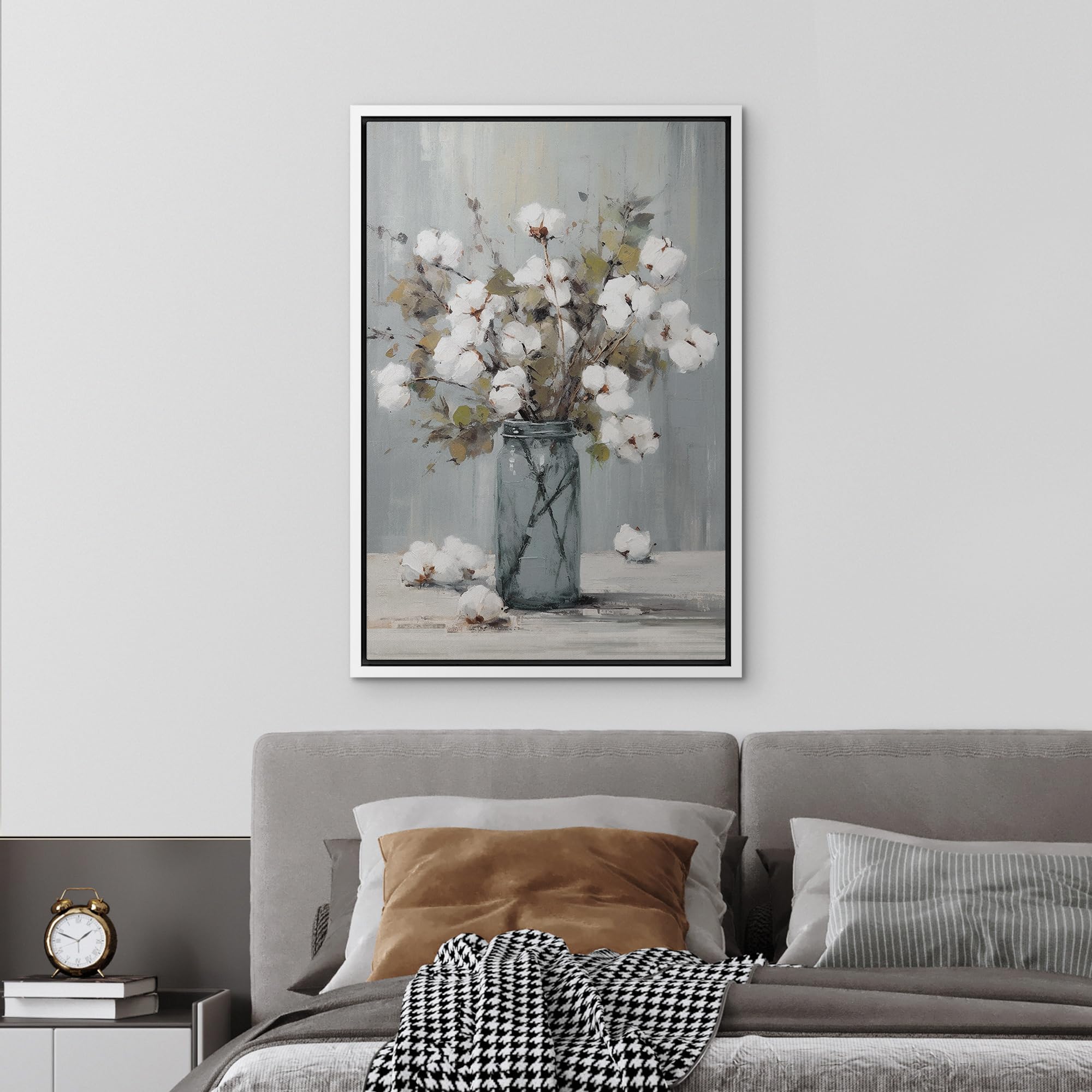 Wall26 Framed Canvas Print Wall Art Watercolor Cotton Flower Still Life Nature Wilderness Illustrations Modern Art Botanical Flo