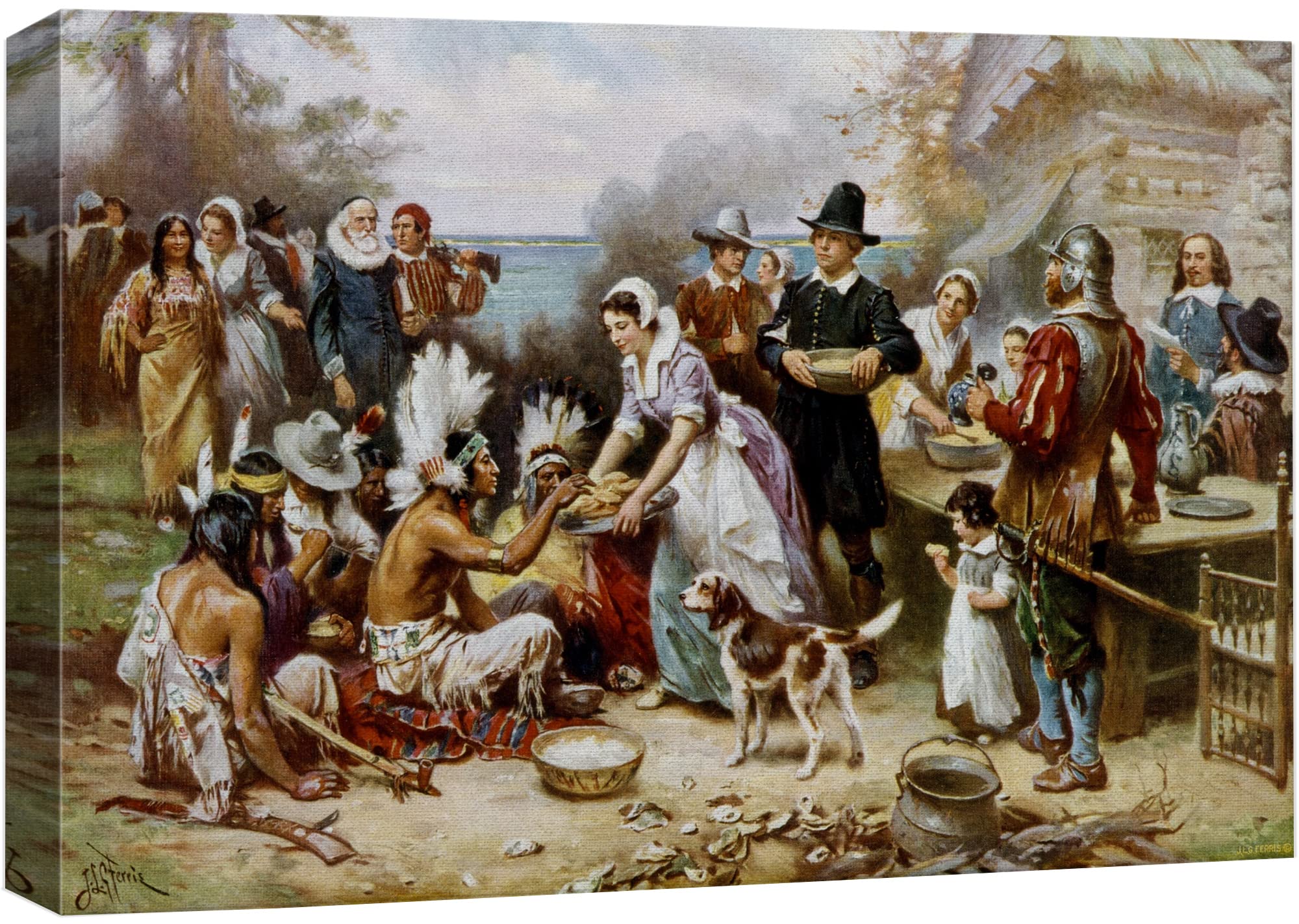 Wall26 - The First Thanksgiving By Jean Leon Gerome Ferris - Canvas Print Wall Art Famous Painting Reproduction - 12'' X 18''