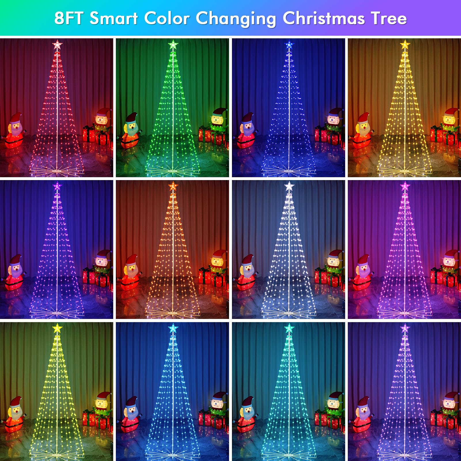 HOLILLUMA 8FT Outdoor Christmas Tree, RGB Color Changing Pre-lit Smart Cone Christmas Tree with LED Lights, App & Remote Control