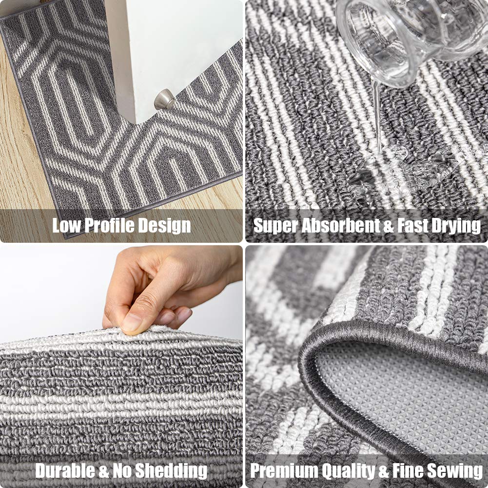 Indoor Doormat 24''x 36''  Absorbent Front Back Door Mat Floor Mats  Rubber Backing Non Slip Door Mats Inside Mud Dirt Trapper Entrance Door Rug Carpet  Machine Washable Low Profile-Grey Time Cloister