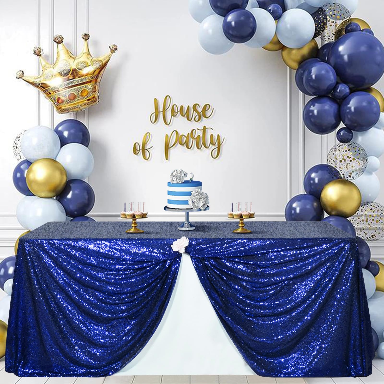 Partydelight Sequin Tablecloth, Wedding, Dinning Table, Rectangular, 90''X156'', Navy Blue
