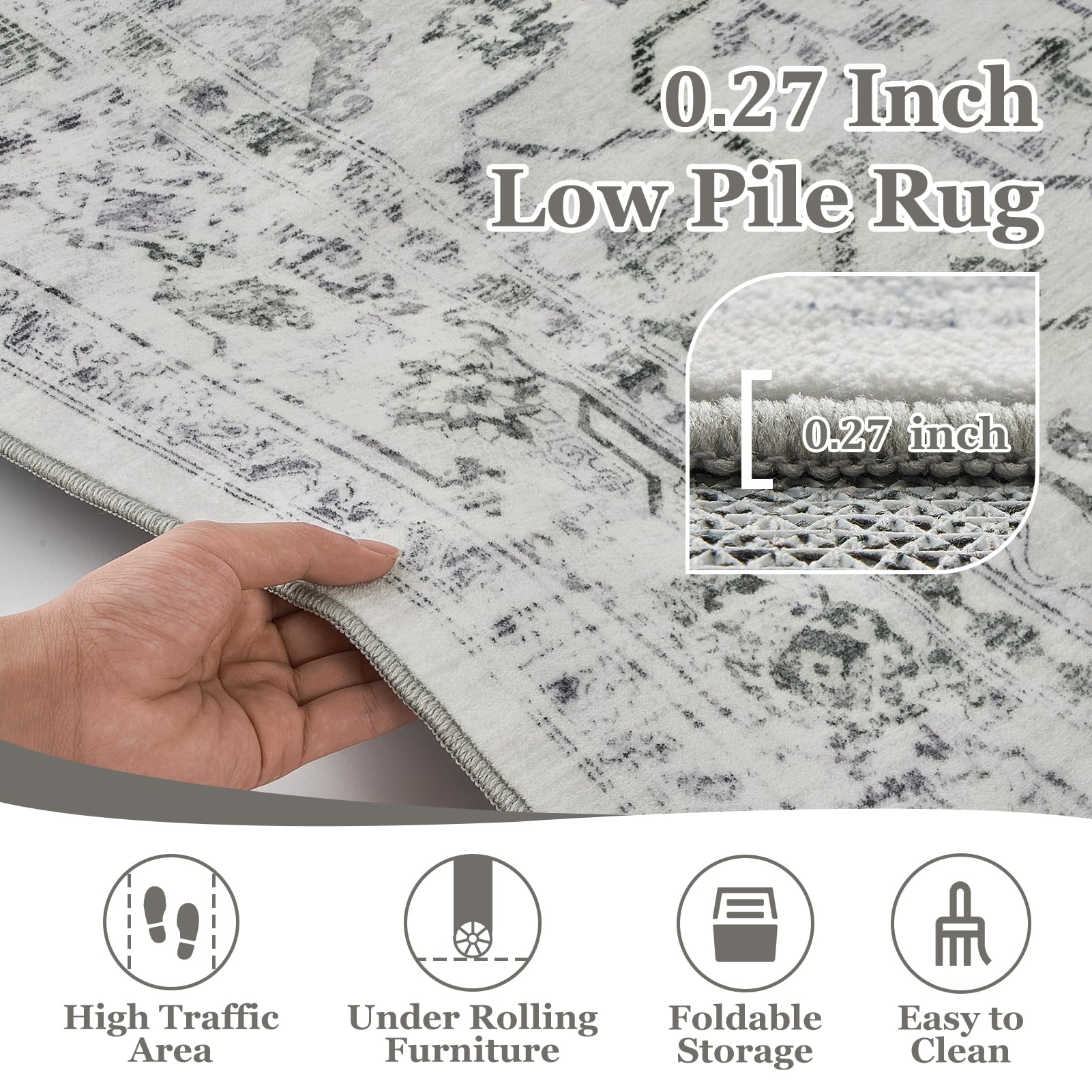 Jainmy Farmhouse 2x6 Kitchen Runners Washable Non Slip, Low Pile Distressed Medallion Printed Carpet Runners for Hallway 6ft Ind