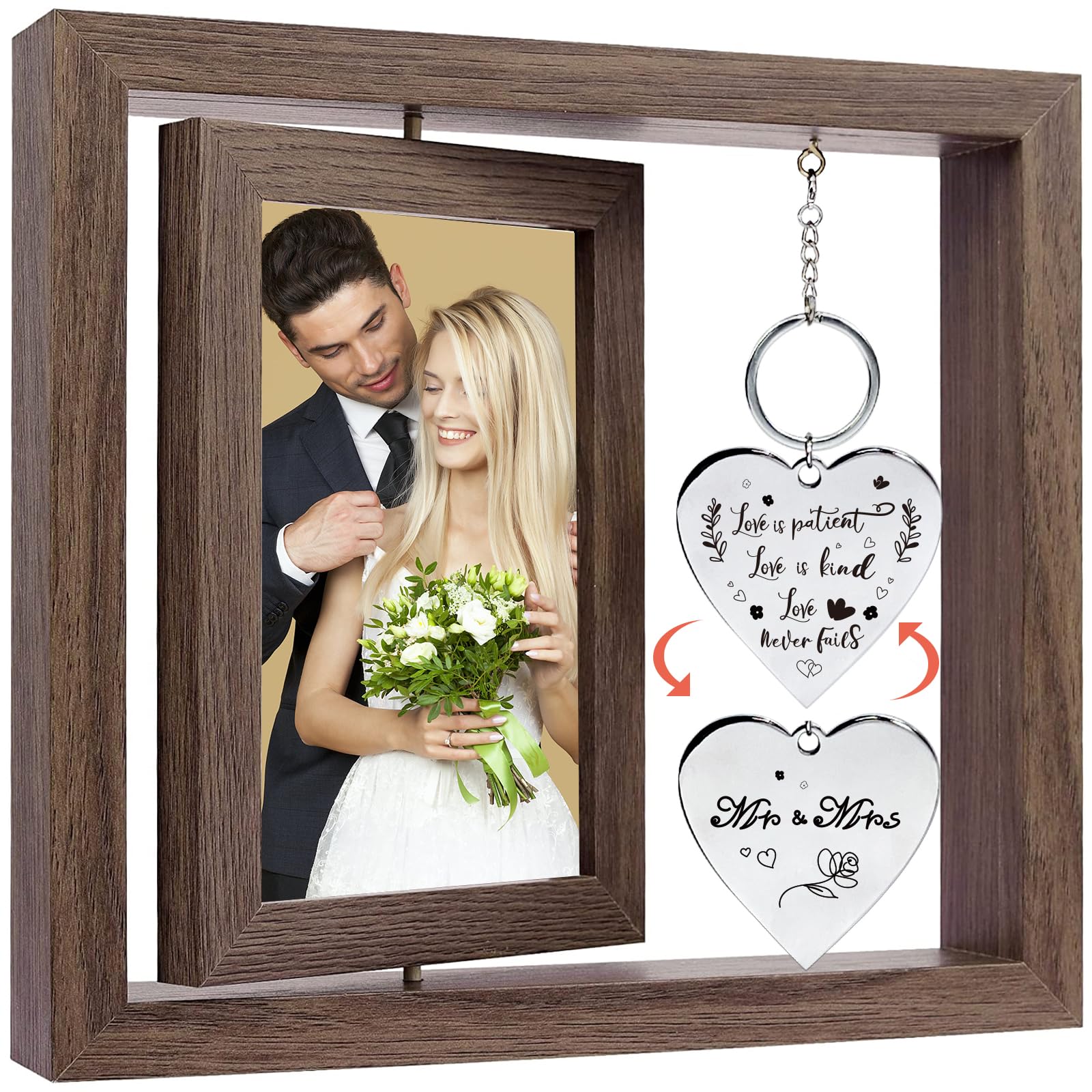 Wedding Gifts Bridal Shower Gifts Engagement Gift for Couples,4x6 Mr & Mrs Wedding Picture Frame,Love is Patient Love is Kind Pi