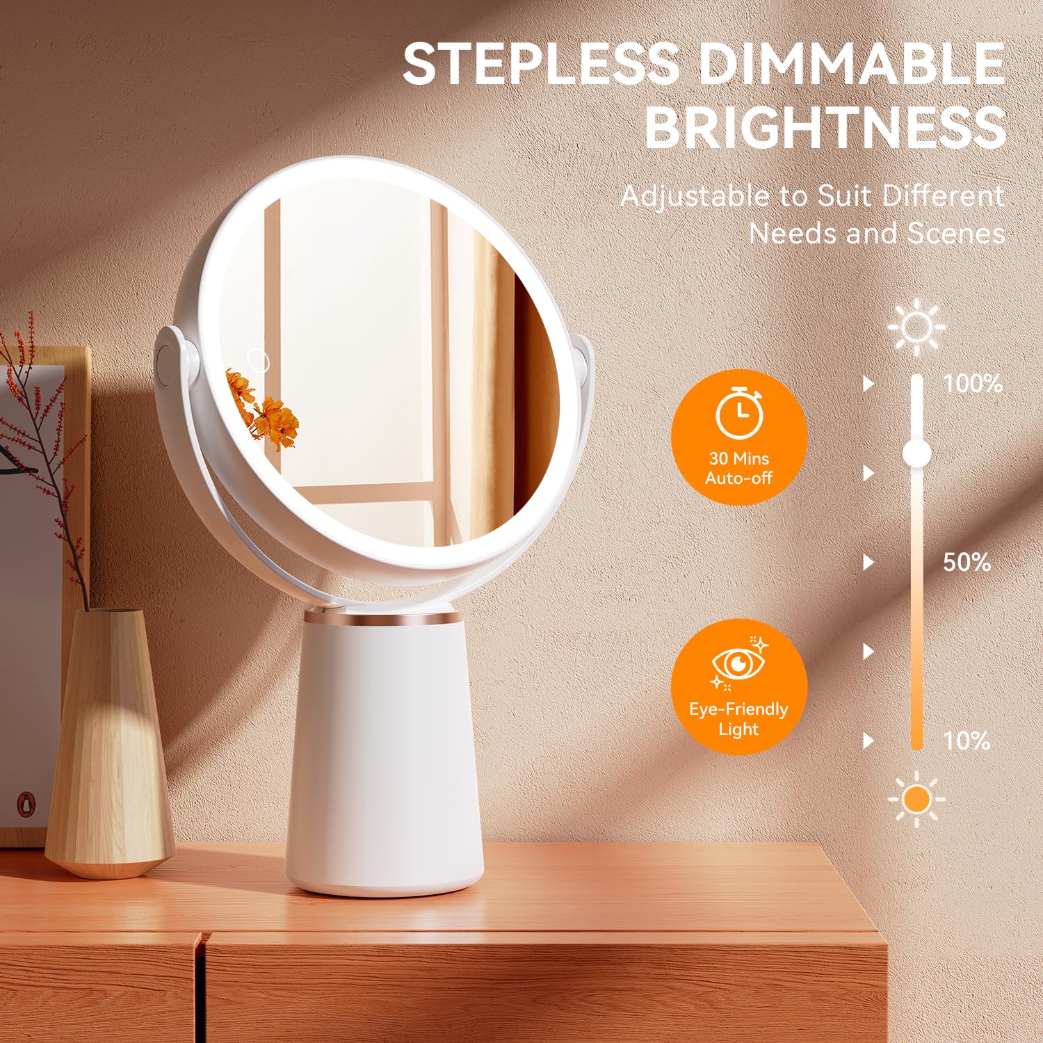 Auxmir Makeup Mirror With Lights, Double Sided 30X/1X Magnifying Mirror, 3 Color Stepless Dimmable Mirrors With Touch Screen, 20