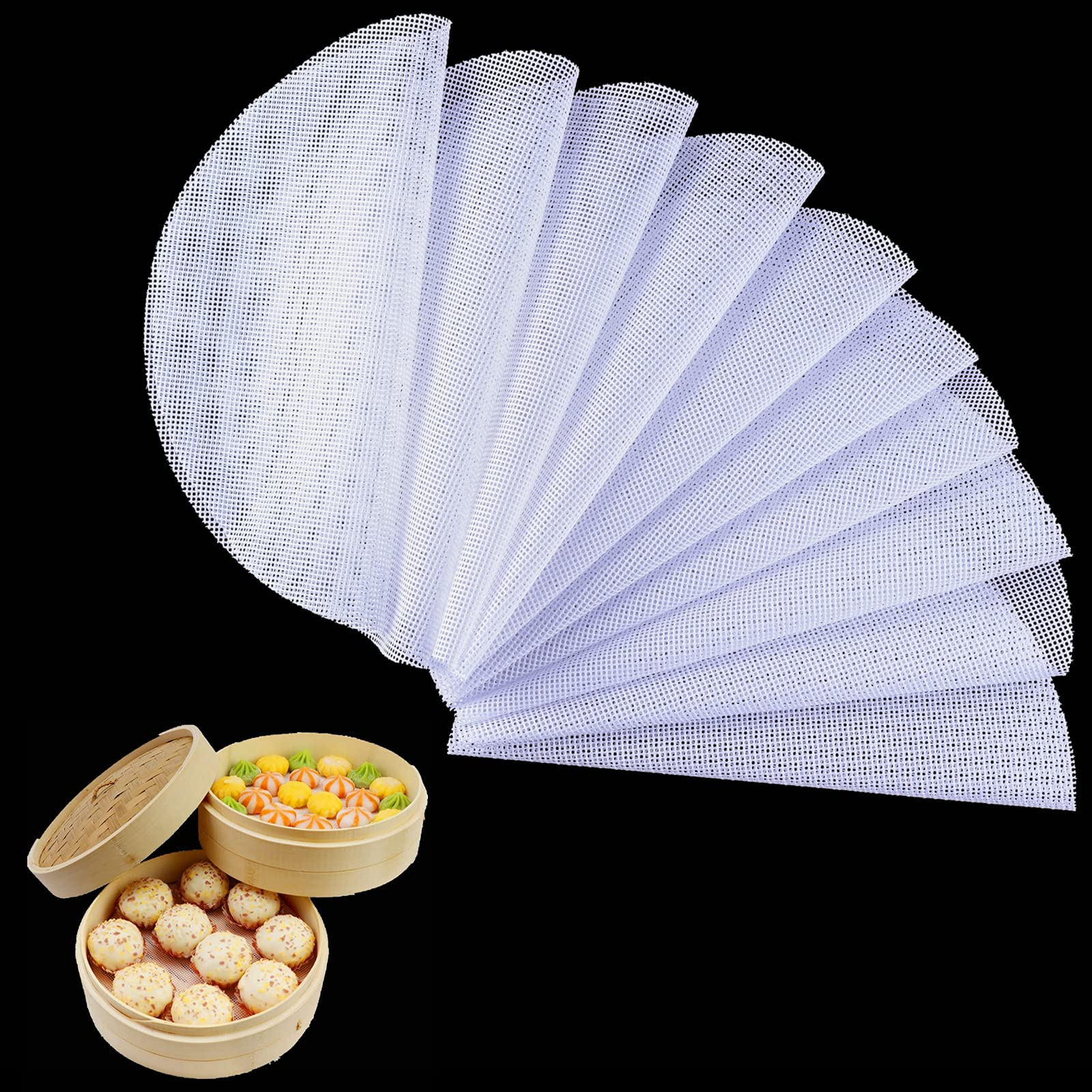 10Pcs Round Silicone Steamer Liners,13Inch Non-Stick Silicone Steamer Mesh Mat,Reusable Bamboo Steamer Liner Pad Dim Sum Mesh Fo