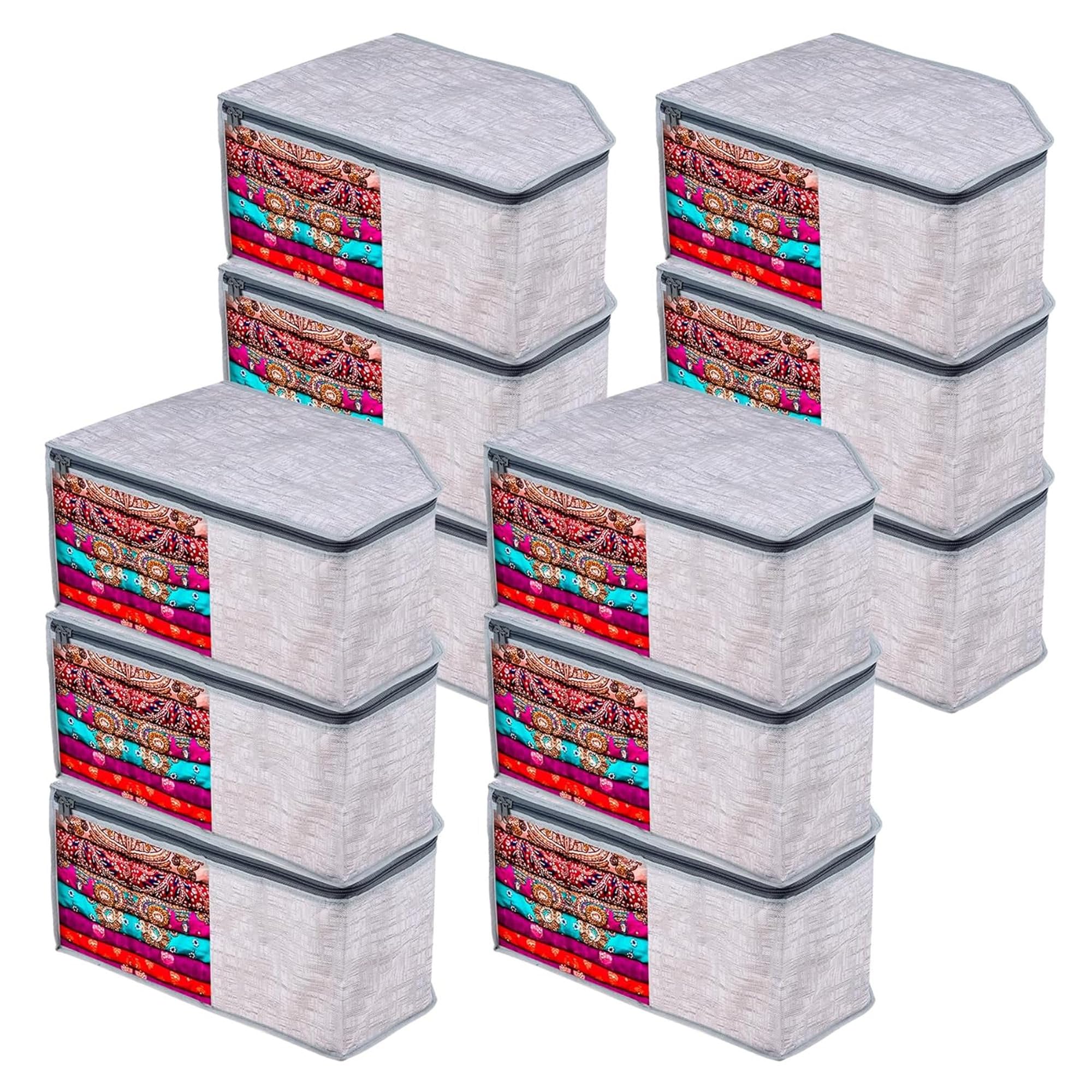 Kuber Industries (Pack Of 12) Blouse Cover | Jute-Printed | Clothes Storage Bag | Wardrobe Organiser With Zipper | Side Transpar