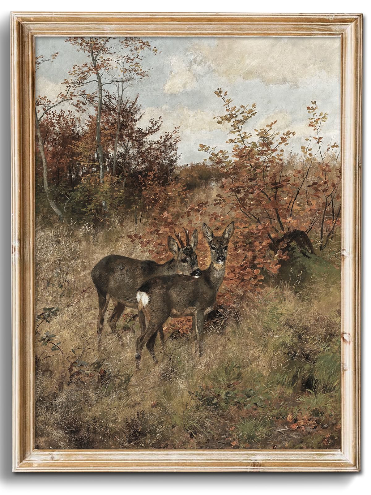 Uniro Vintage Fall Wall Art For Bedroom Decor, Rustic Farmhouse Wall Decor Autumn Deer Countryside Wall Painting Canvas Prints L