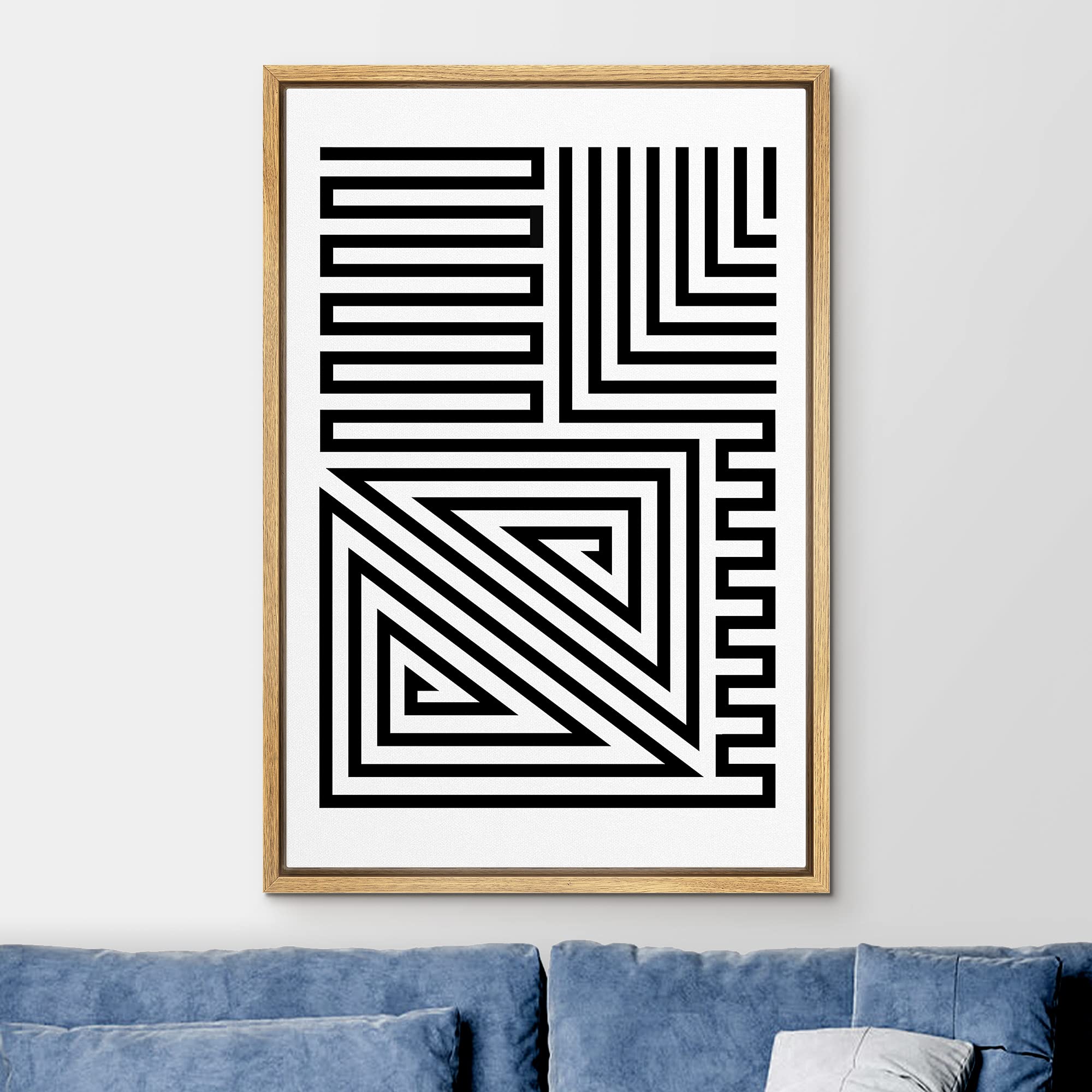 Ashbrook Framed Canvas Print Wall Art Black And White Geometric Twisting Polygon Collage Abstract Shapes Illustrations Modern Bo