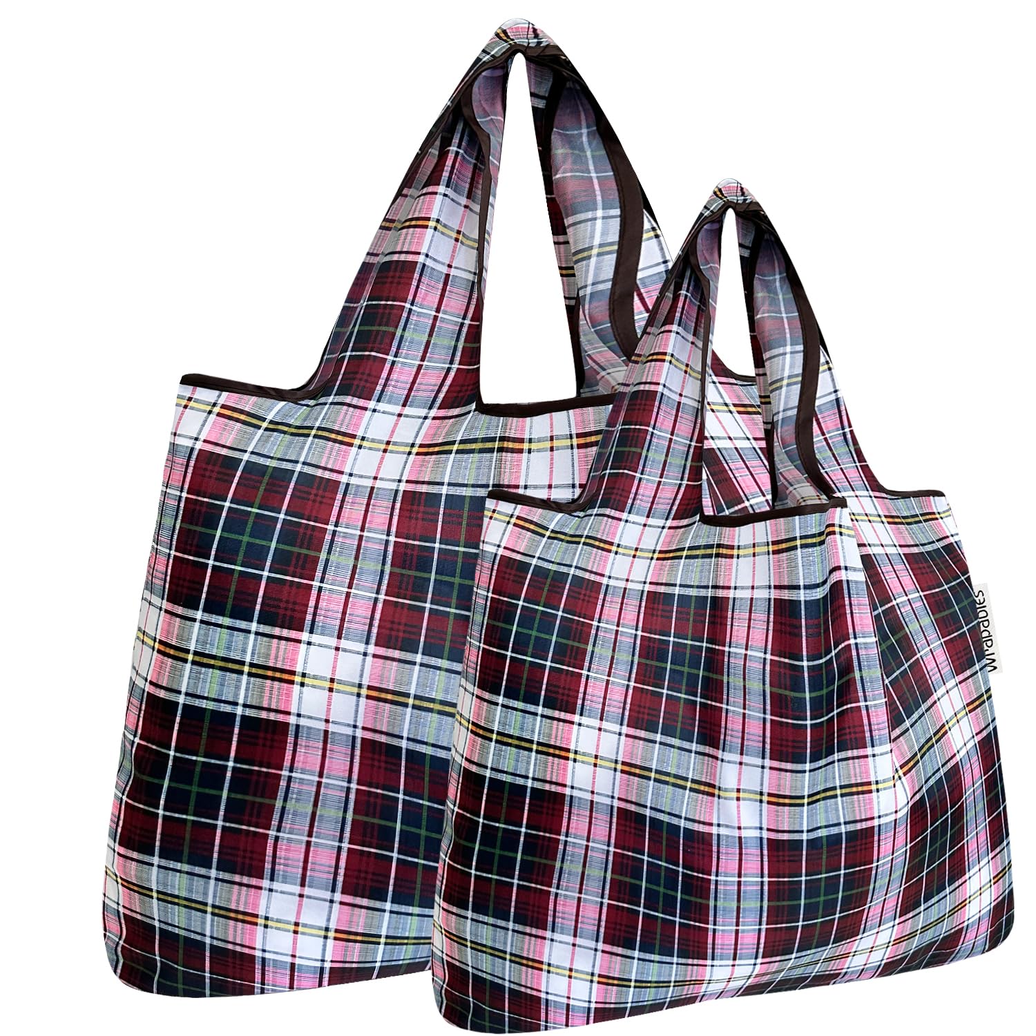 Allydrew Large & Small Foldable Tote Nylon Reusable Grocery Bags, Set Of 2, Red Plaid