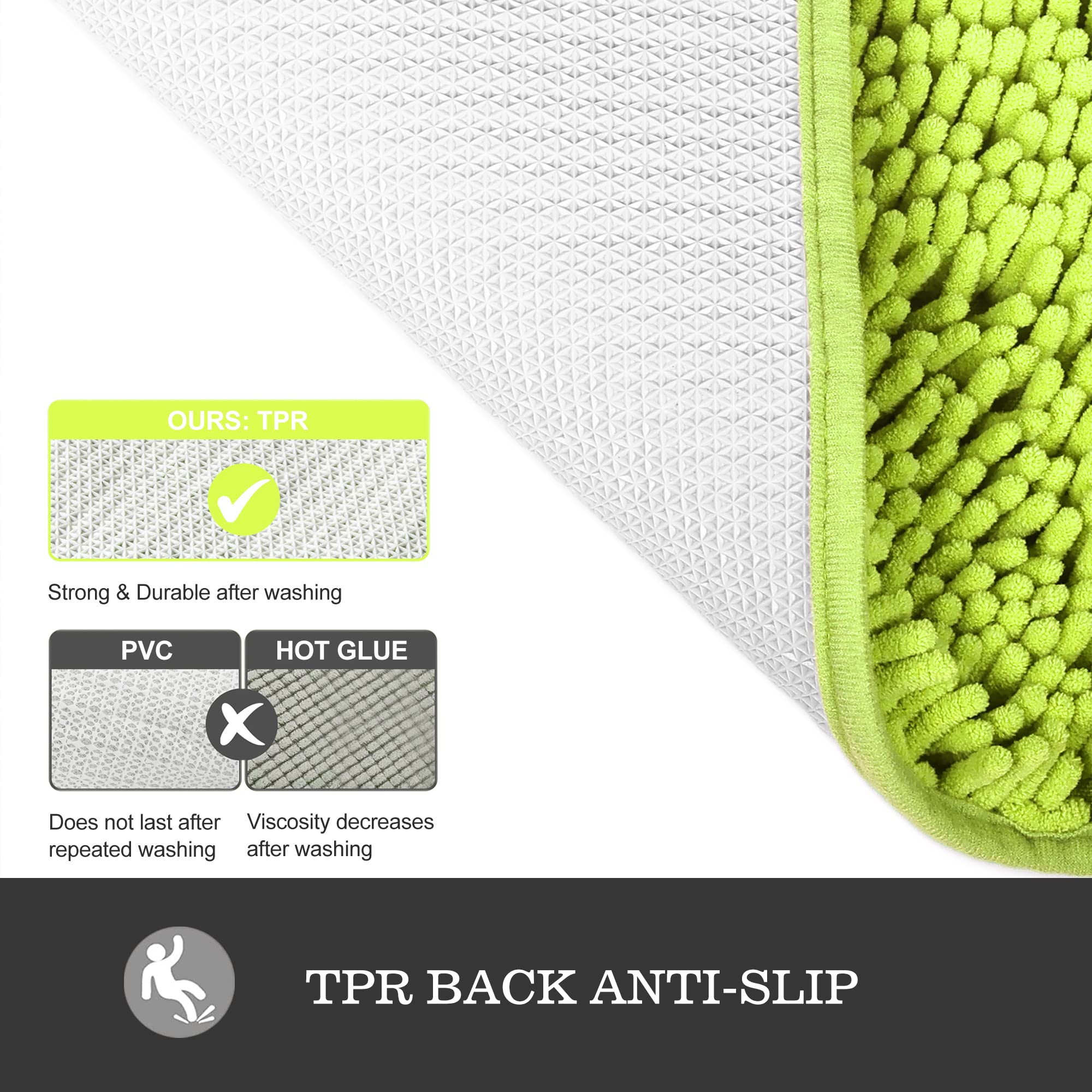 Yeaban Lime Green Bathroom Rugs - Thick Chenille Bath Mats | Absorbent And Washable Bath Rug Non-Slip, Plush And Soft Rugs For B