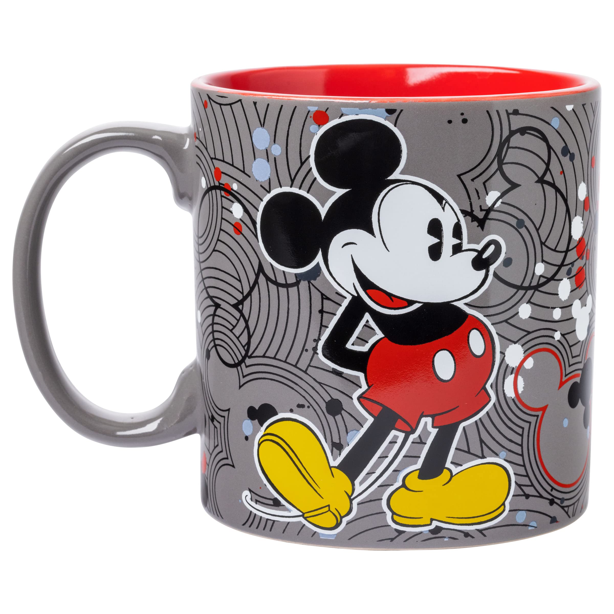 Silver Buffalo Mickey Circle Logos Pattern Ceramic Coffee Mug, 20-Ounces