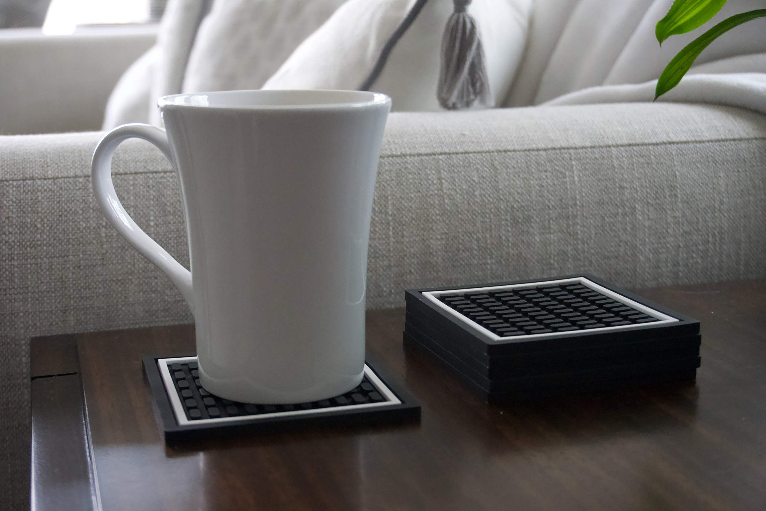 Highball & Chaser Bar Mat Coasters | 6 Piece Coaster Set | Square Absorbent Coasters For Drinks | Stylish Design Great For Home