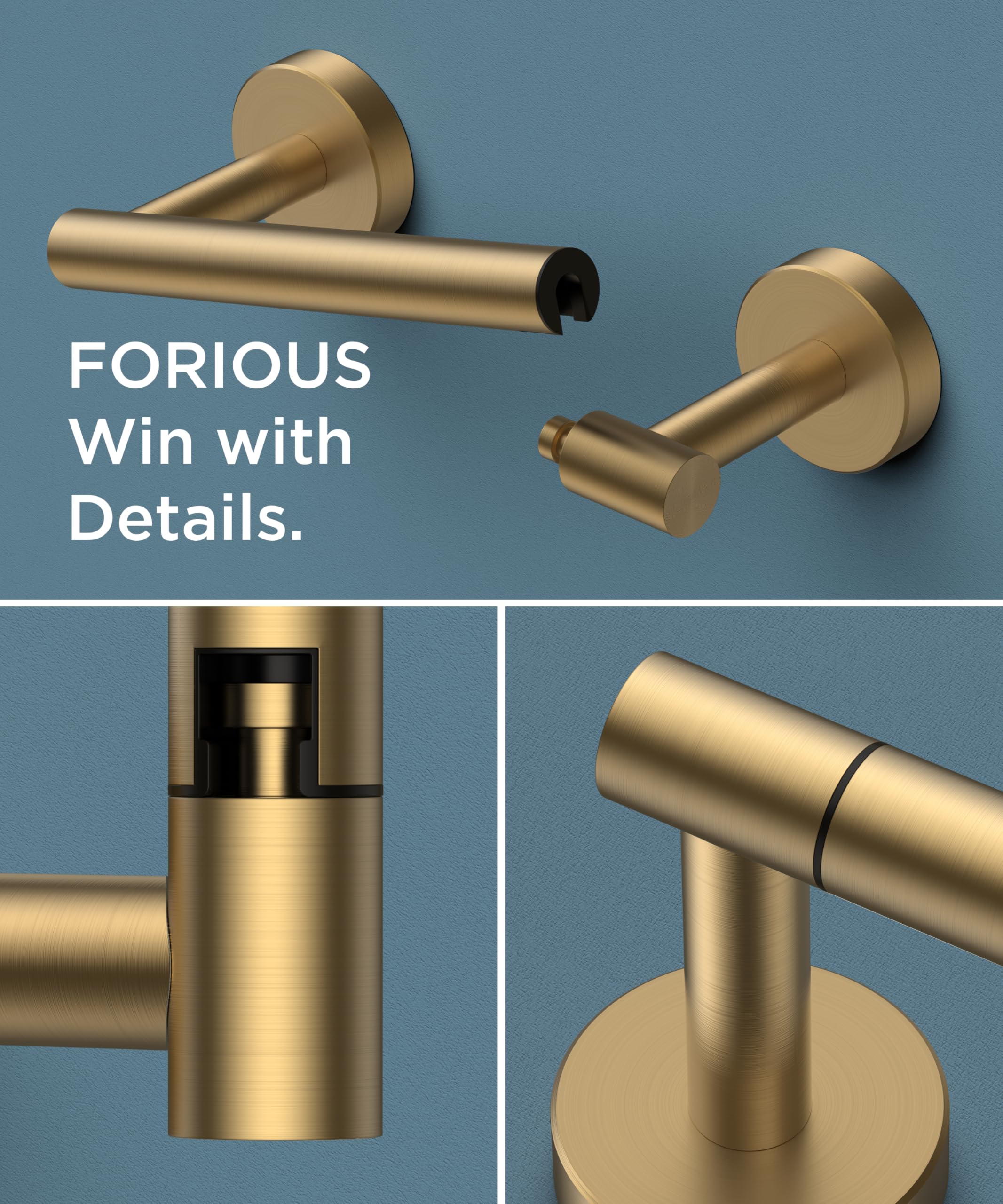 FORIOUS Toilet Paper Holder Suitable for Any Place  Brushed Gold Wall Mounted  Double Post Pivoting Toilet Paper Holder Gold SUS 304 Stainless Steel
