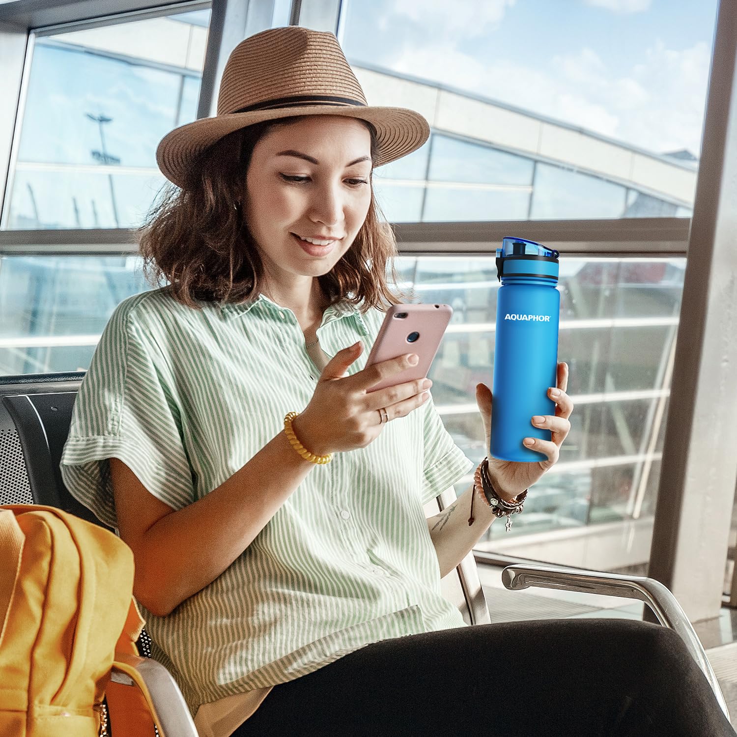 AQUAPHOR City Bottle 500ml Red  Travel Water Bottle with Activated Carbon Filter  Filters Chlorine & Impurities  Made of Tritan & BPA-Free  Stay Hydrated On The Go!