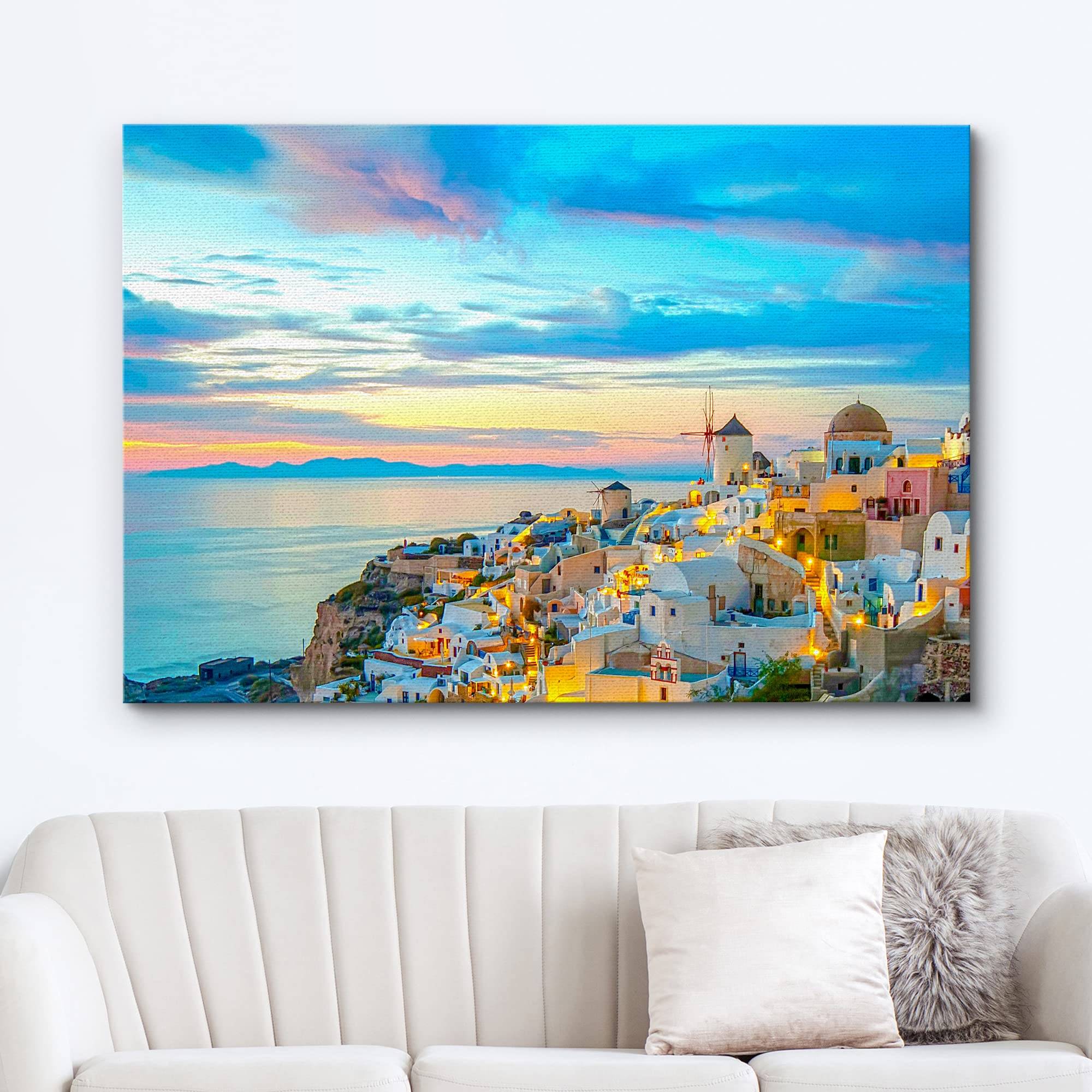 Wall26 Canvas Print Wall Art Vibrant Pastel Sunset Santorini Greece Nature Wilderness Photography Realism Rustic Scenic Landscap