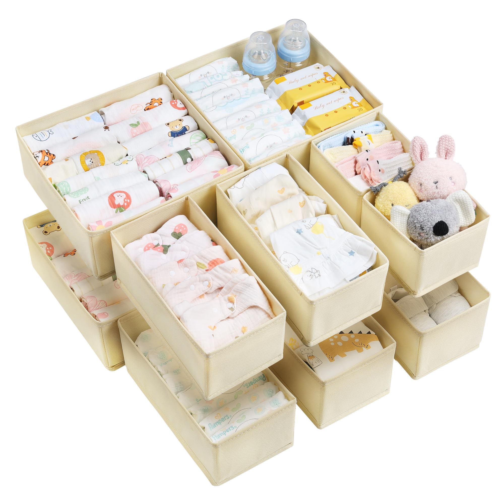 Vtopmart 12 Pack Baby Clothes Organizer, Dresser Drawer Organizer for Baby Clothing, Foldable Fabric Closet Drawer Storage Bins,