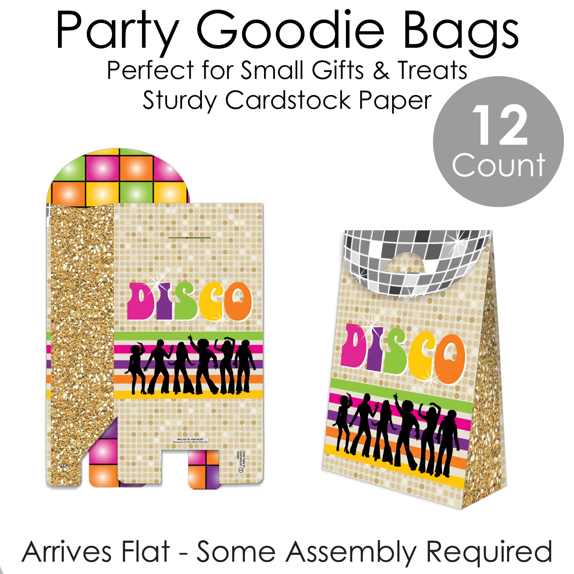 Big Dot Of Happiness 70S Disco - 1970S Disco Fever Gift Favor Bag - Party Goodie Boxes - Set Of 12