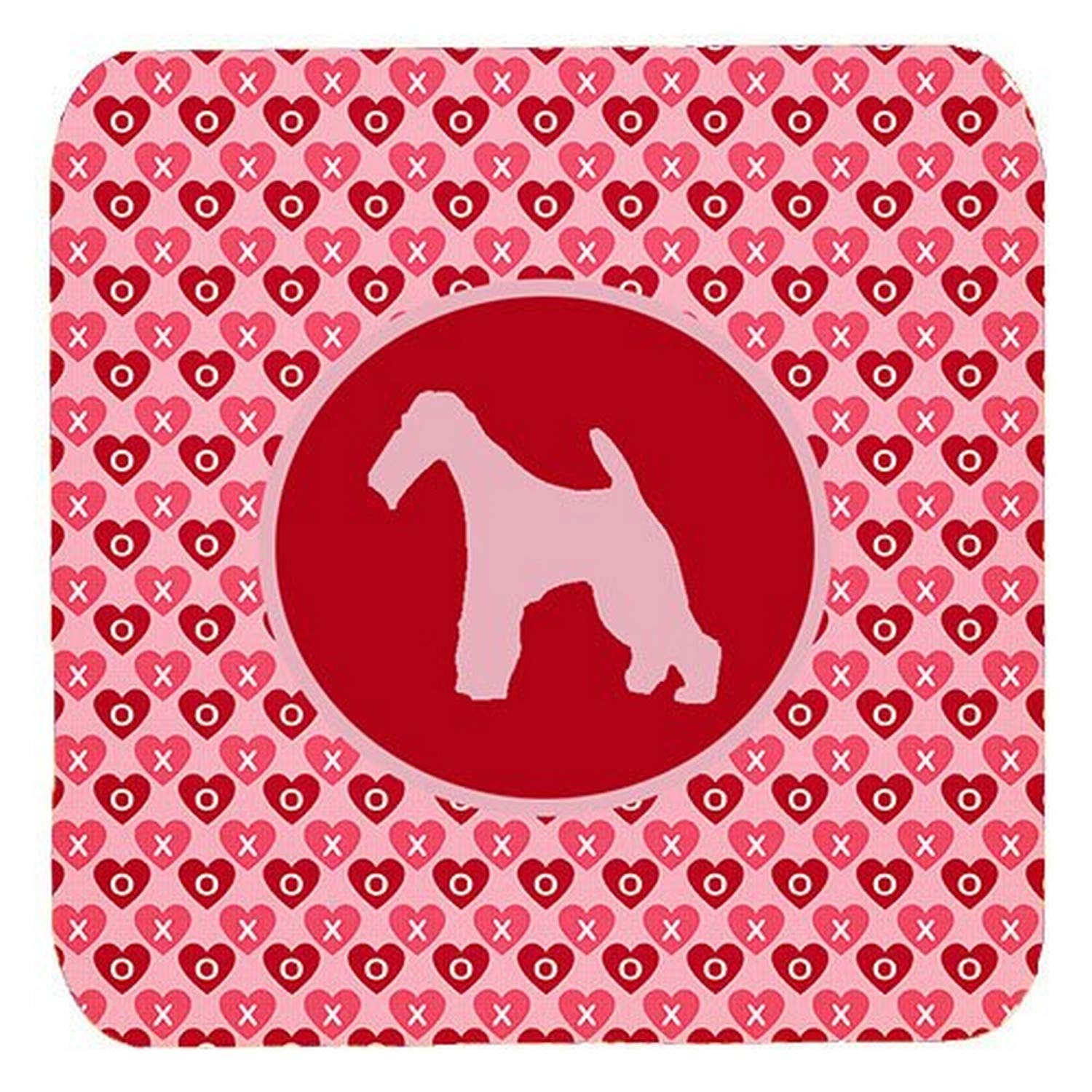 Caroline's Treasures SDK1067-A-FC Fox Terrier Wire Valentine Hearts Foam Coasters (Set of 4) 3.5'''' H x 3.5'''' W Multicolor''''