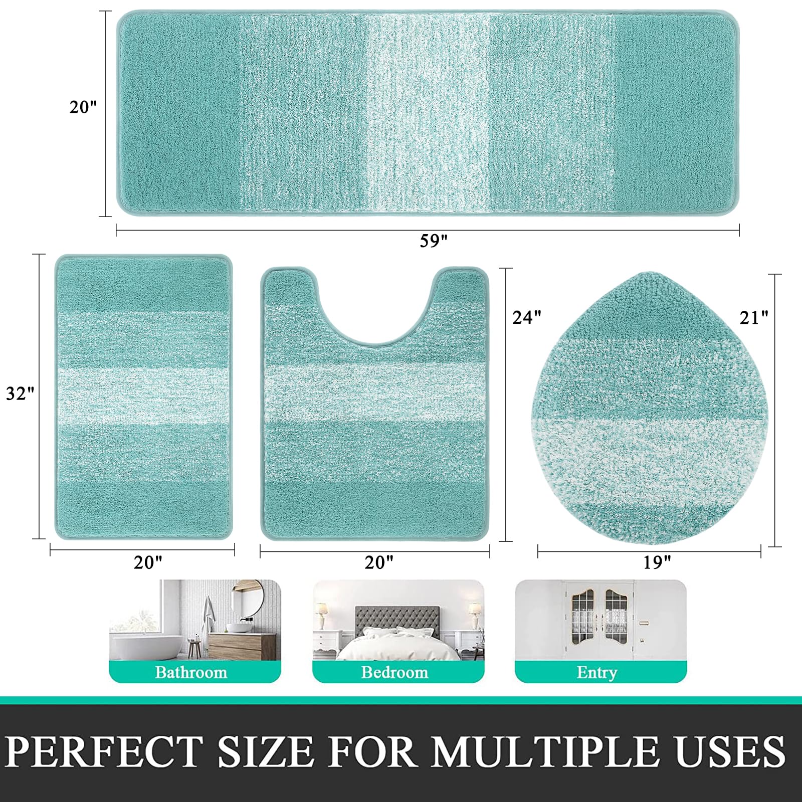 Bsmathom Bath Rug Set 4 Piece With Toilet Lid Cover And Rug Set, Absorbent Non-Slip Bath Rugs Washable, Soft Shaggy Bathroom Mat