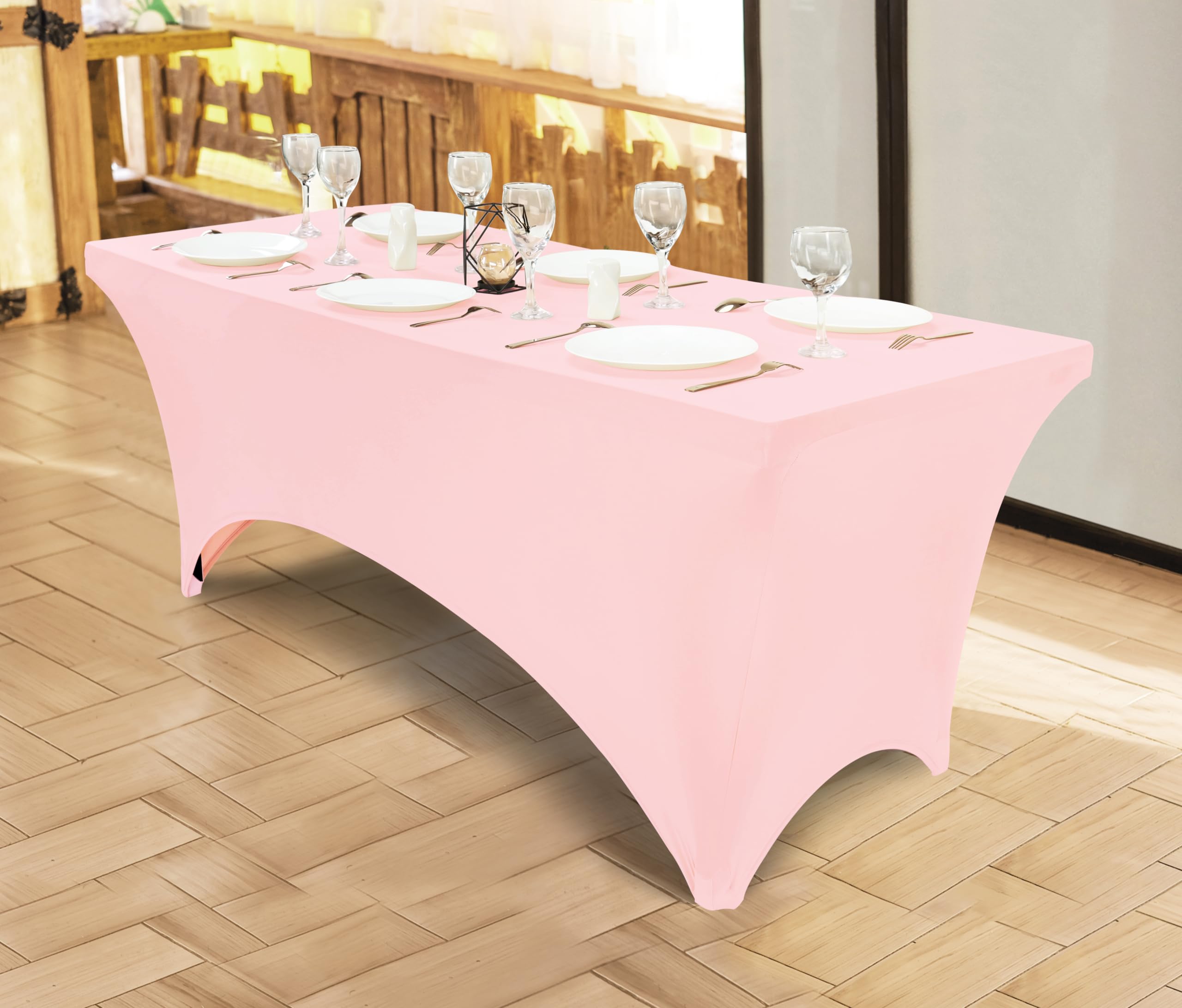 Utopia Kitchen Spandex Tablecloth 1 Pack [6Ft, Pink] 200 Gsm Tight, Fitted, Washable And Wrinkle Resistant Stretch Rectangular P