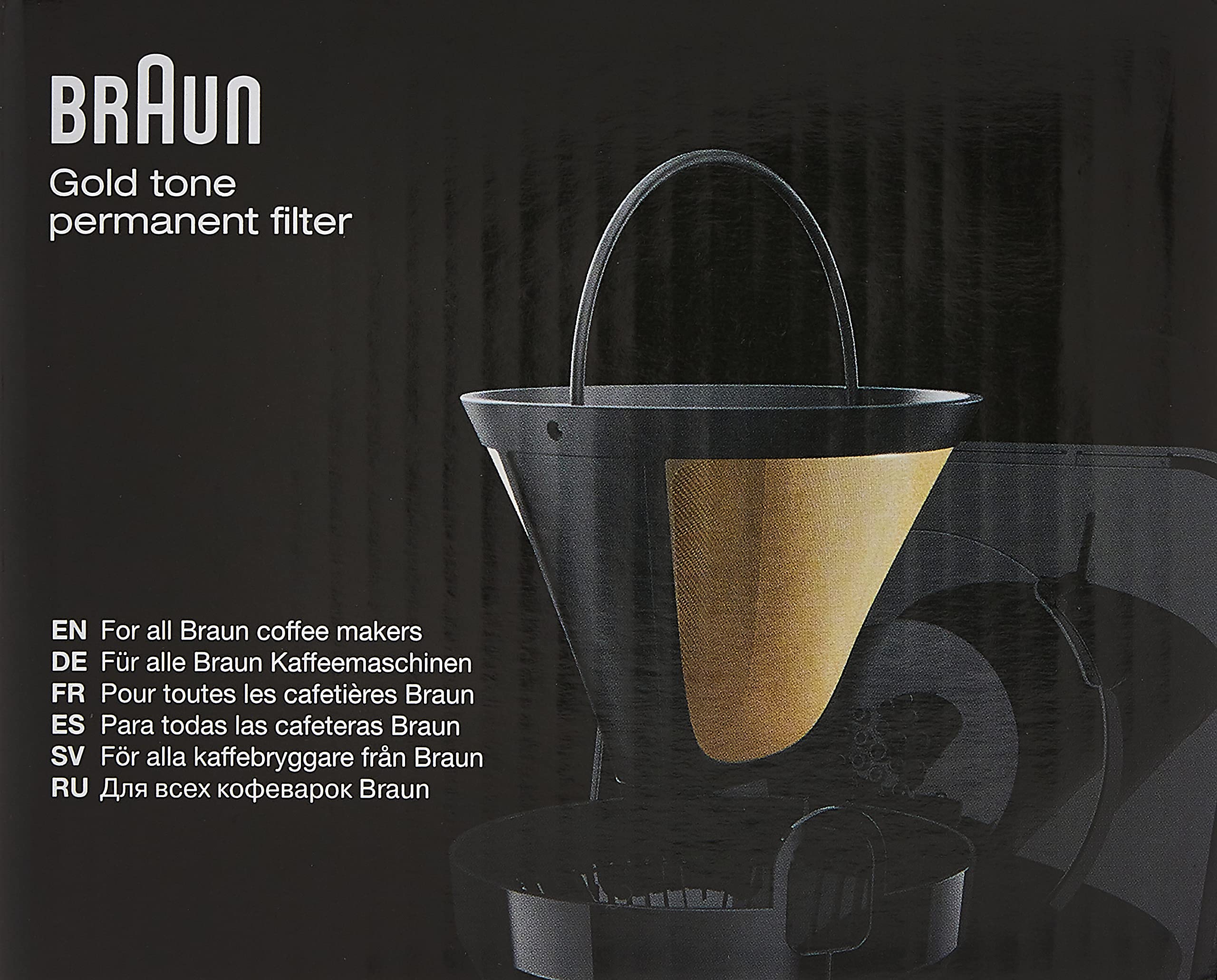 Braun Gold Tone Permanent Coffee Filter, Reusable #4 Cone Shaped, No Paper Filter Needed, Fits Coffee Makers Series 7 & Series 9