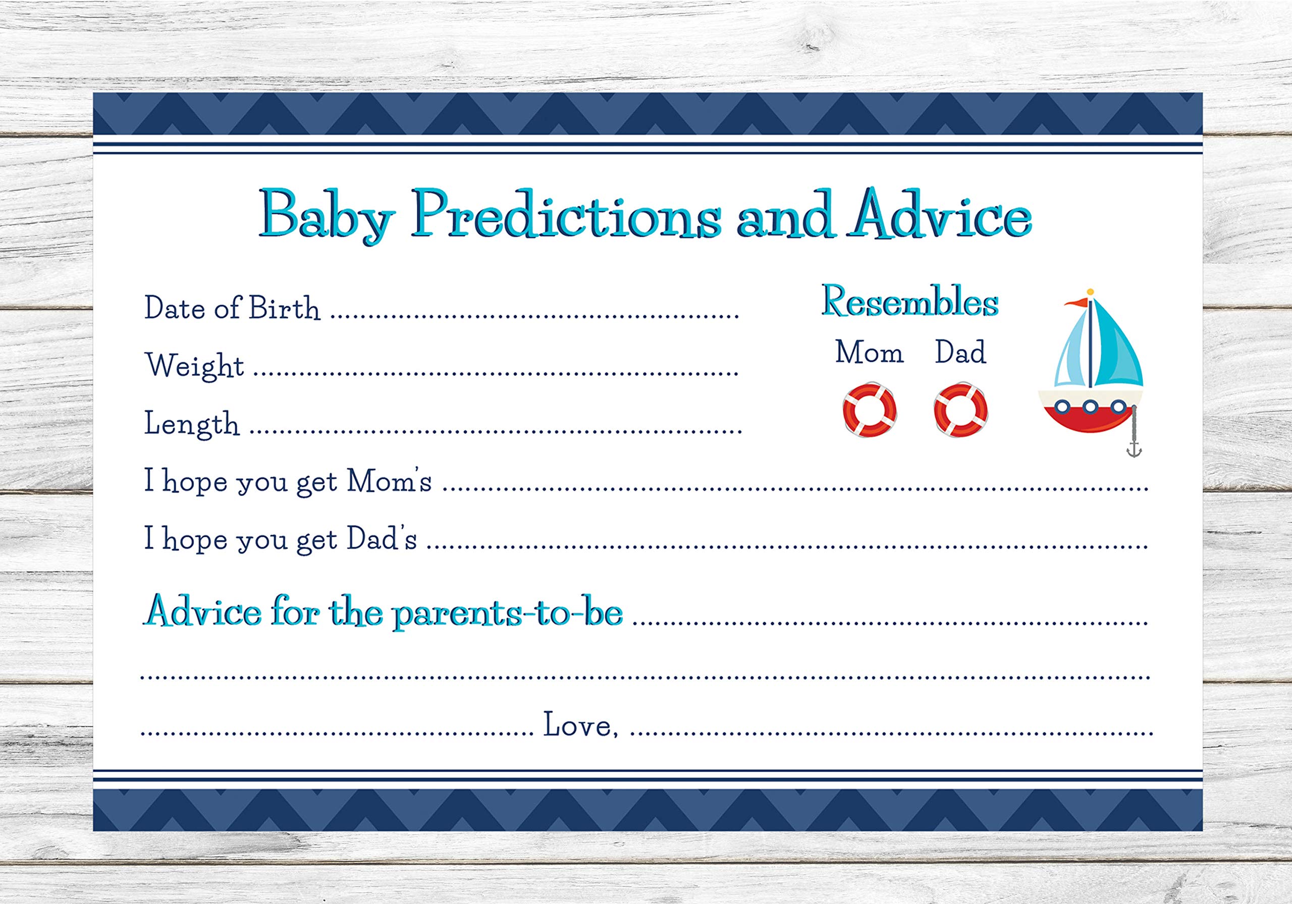 Nautical Ahoy Predictions And Advice Baby Shower Cards - 24 Count