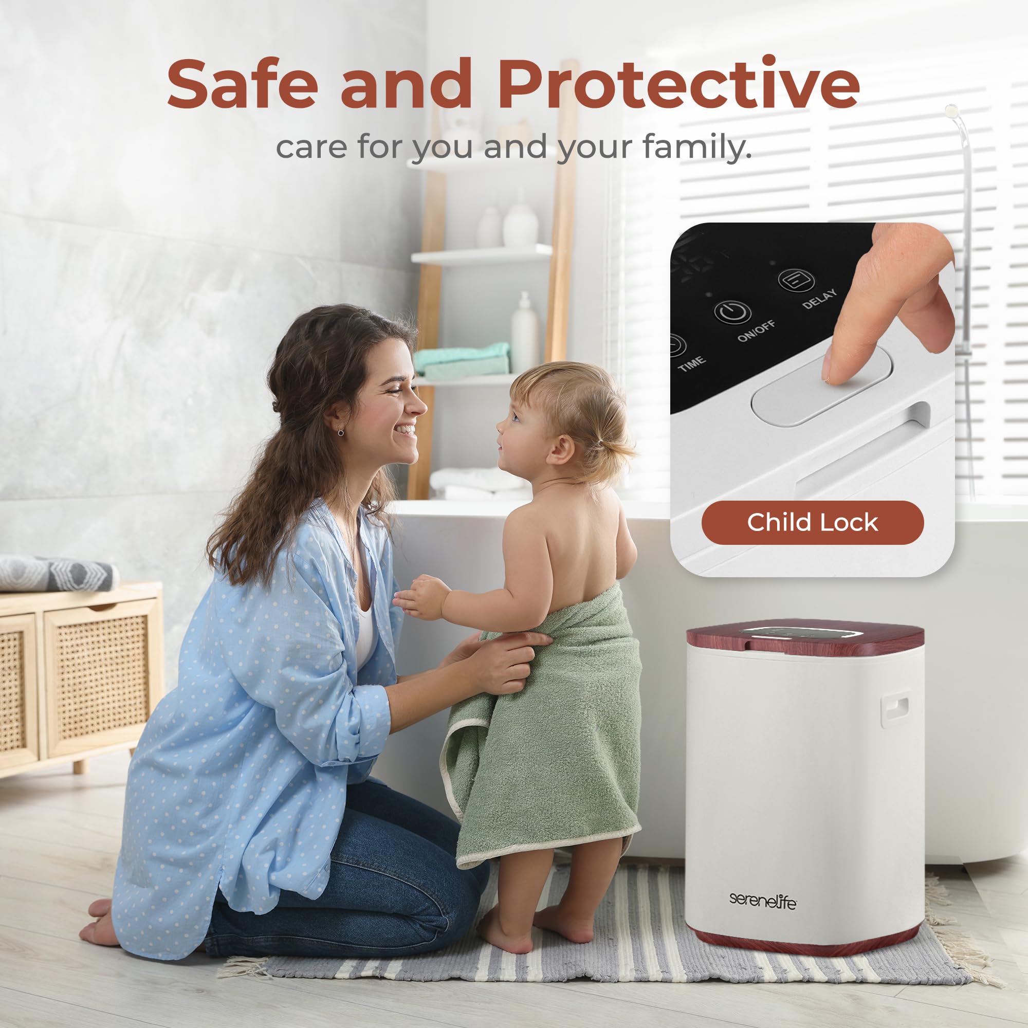Serenelife Sltlwsq83 Bucket-23L Capacity Hot Warmer With Timer Function, Fits Up To Two Oversized Towels For Bathroom (Wood Colo