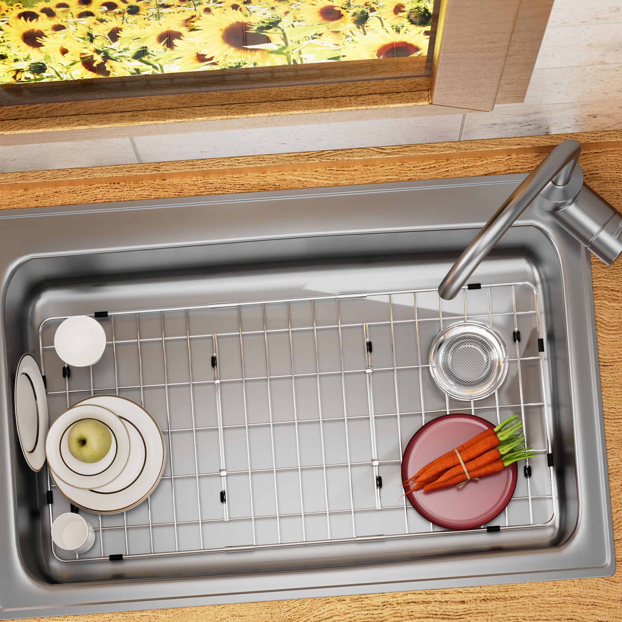 Ipegtop Sink Bottom Grid, Stainless Steel Sink Protector 28-1/4'' X 14-1/4'' Side Drain Hole With Corner Radius, Sink Grate For
