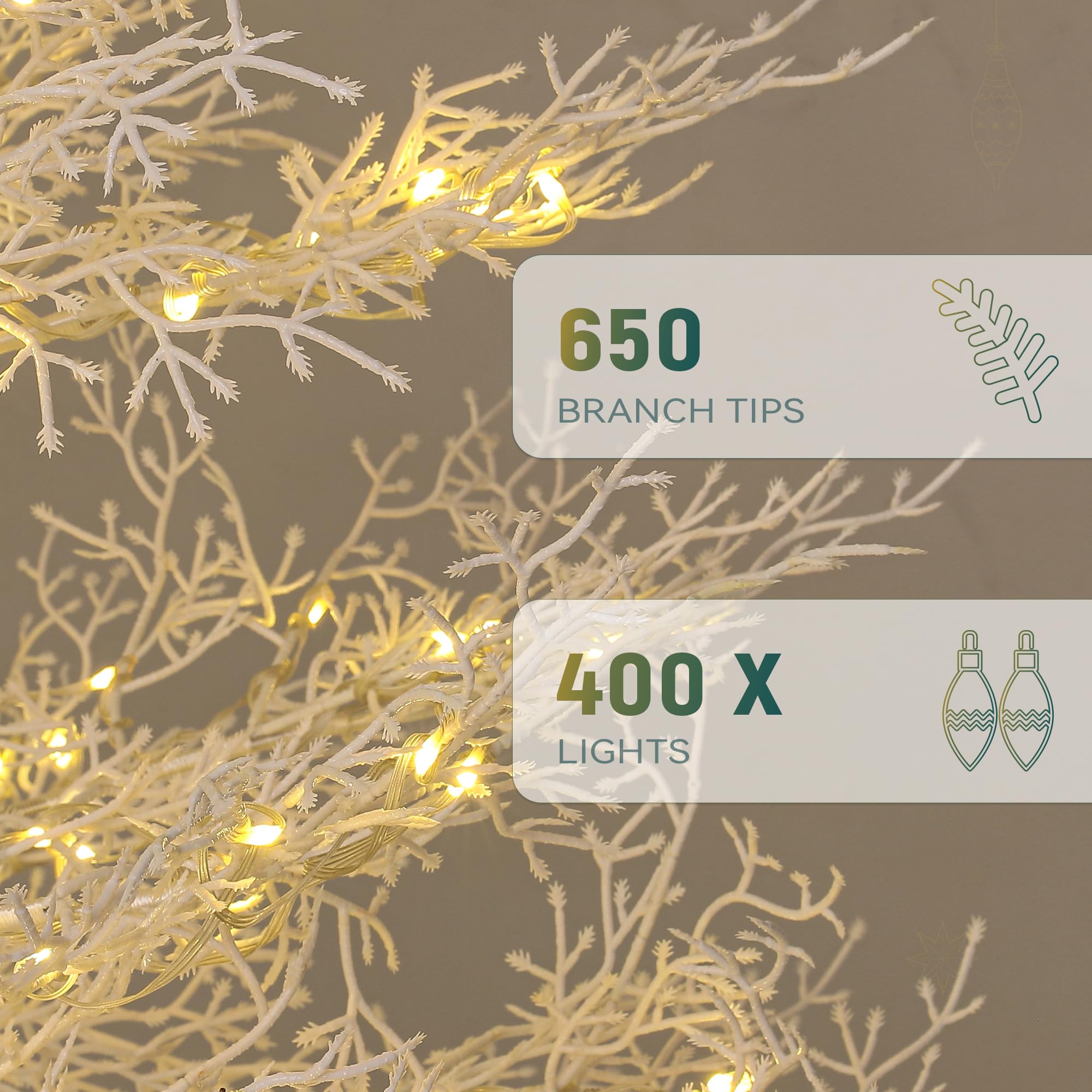 YITAHOME 7.5FT Prelit Christmas Tree, White Aspen Fir, 400 Switchable Lights, Hinged, Model QD2-400C