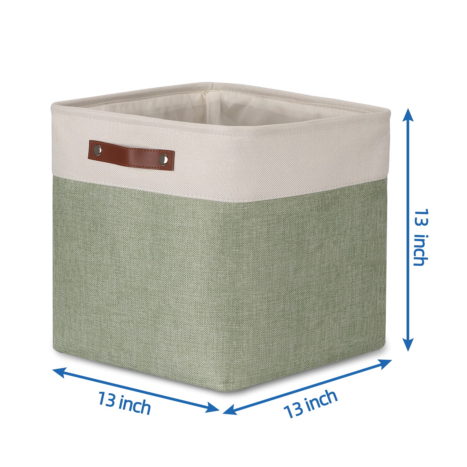 Temary Cube Storage Baskets for Shelves 4pack Fabric Storage Basket for Organizing Toys  Clothes  13 Inch Storage Cubes with Leather Handles  Closet Baskets Nursery Home (White&Green)