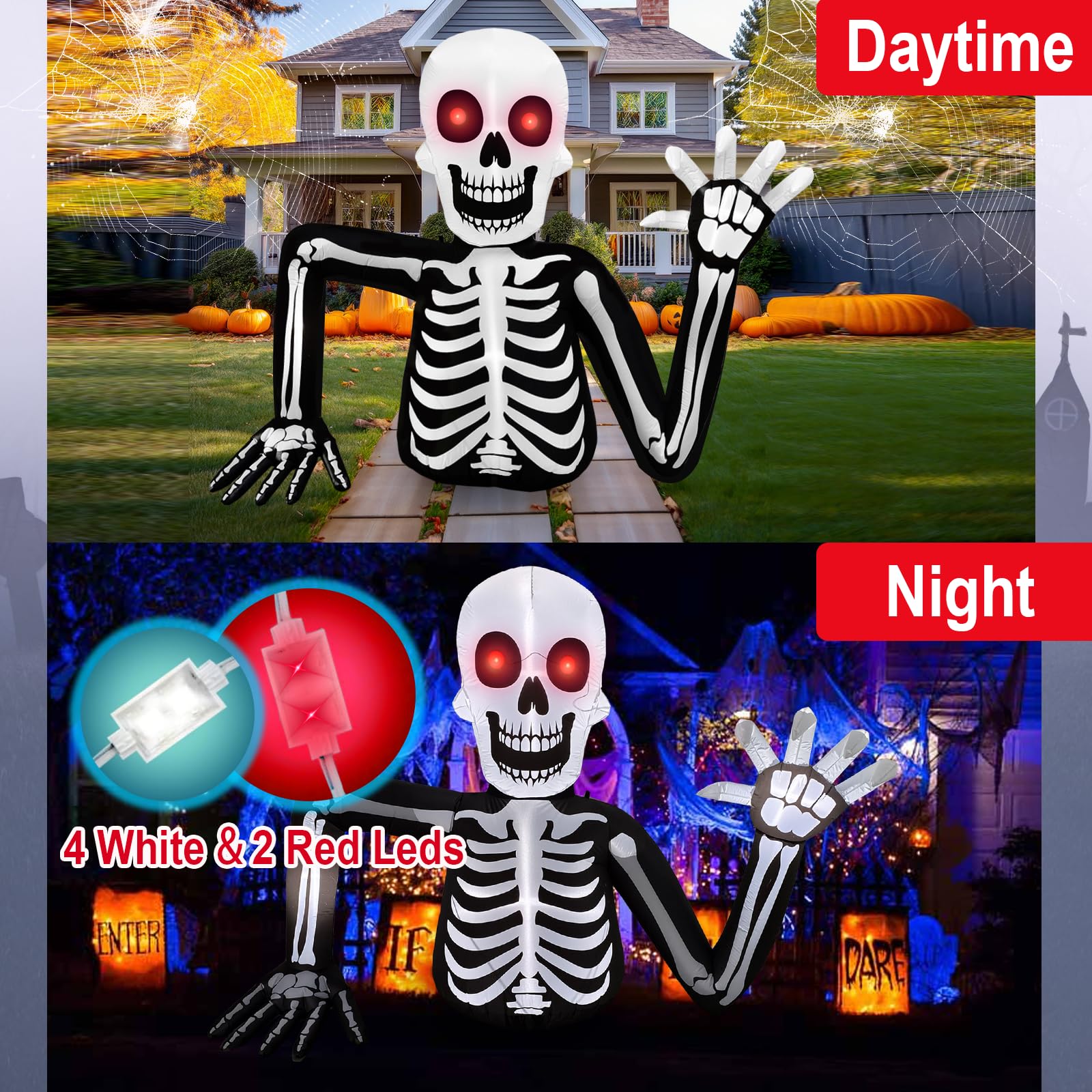 inslife 6FT Tall Halloween Inflatable Skull Skeleton Emerging from The Ground, Halloween Blow Up Skeleton Inflatables Built-in 6