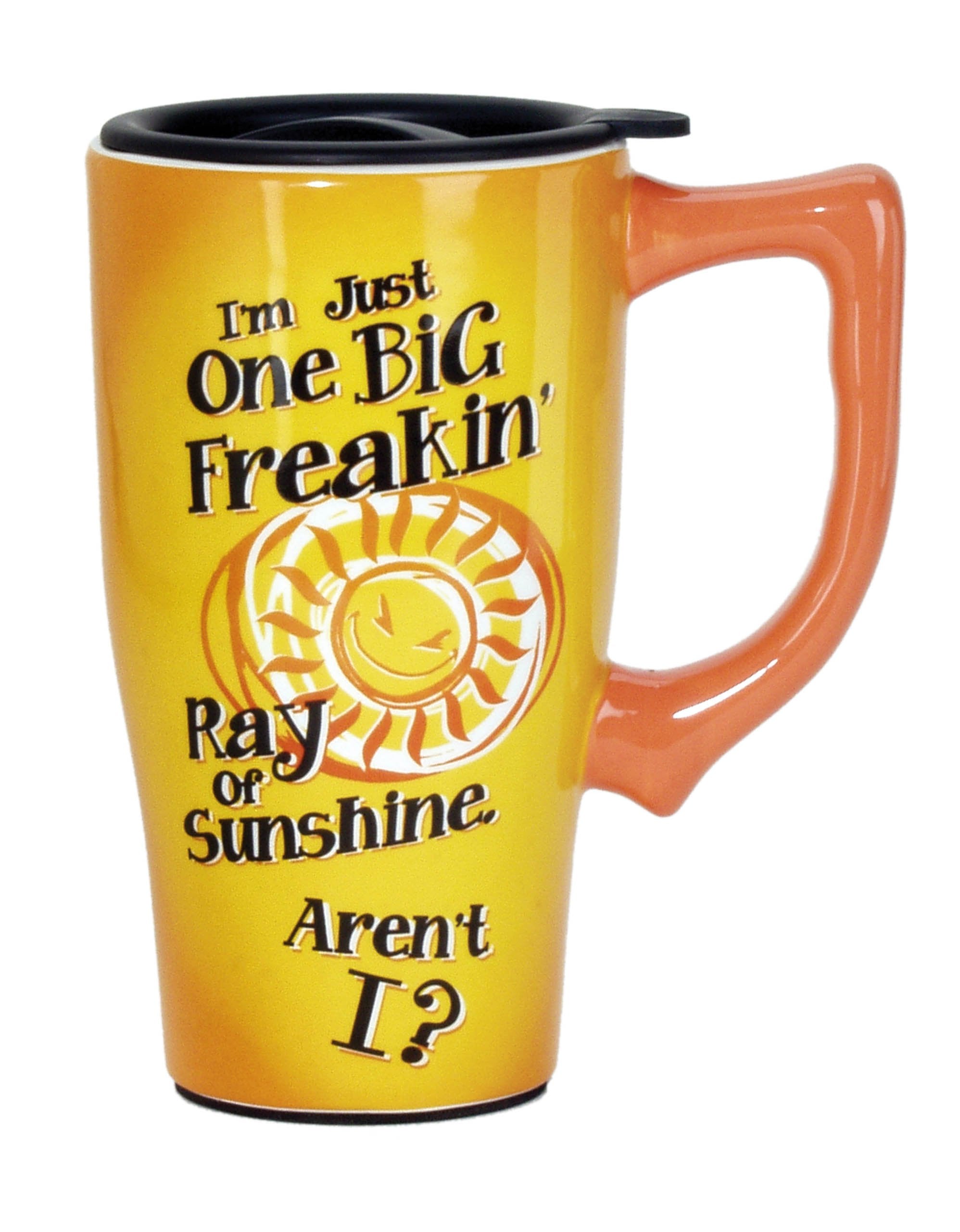Spoontiques - Ceramic Travel Mugs - Big Ray Of Sunshine Cup - Hot or Cold Beverages - Gift for Coffee Lovers