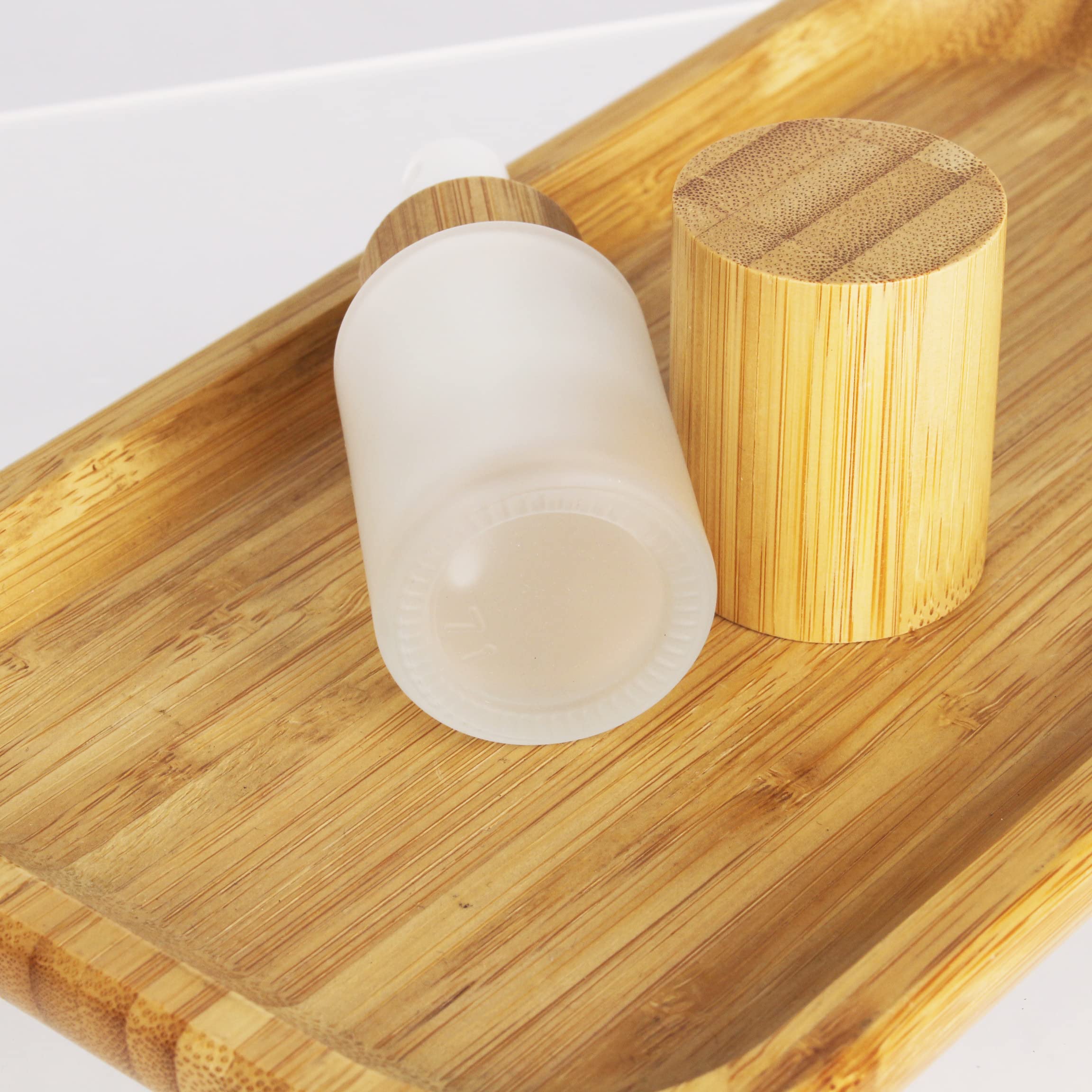 Cosidea 6 Pcs Empty 1Oz / 30Ml Bamboo Lid Frosted Glass Spray Bottle With Fine Mist Despenser Head For Liquid Perfume Toiletries