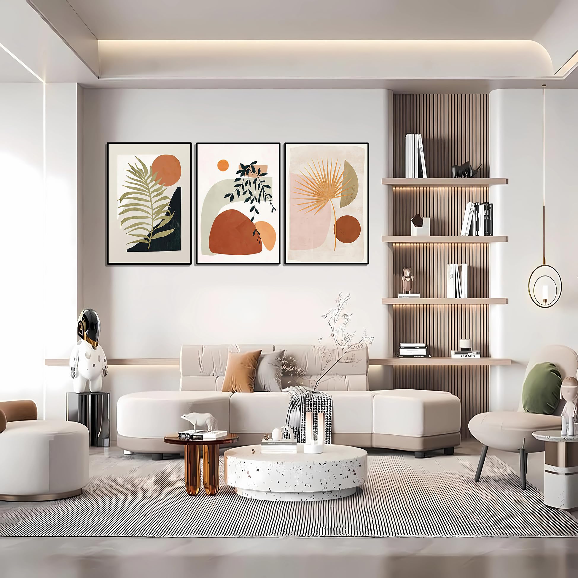 Sijifacai Boho Wall Art Set Of 3 - Framed Minimalist Artwork For Living Room,Bedroom,Office Wall Decor - Mid Century Modern 12X1