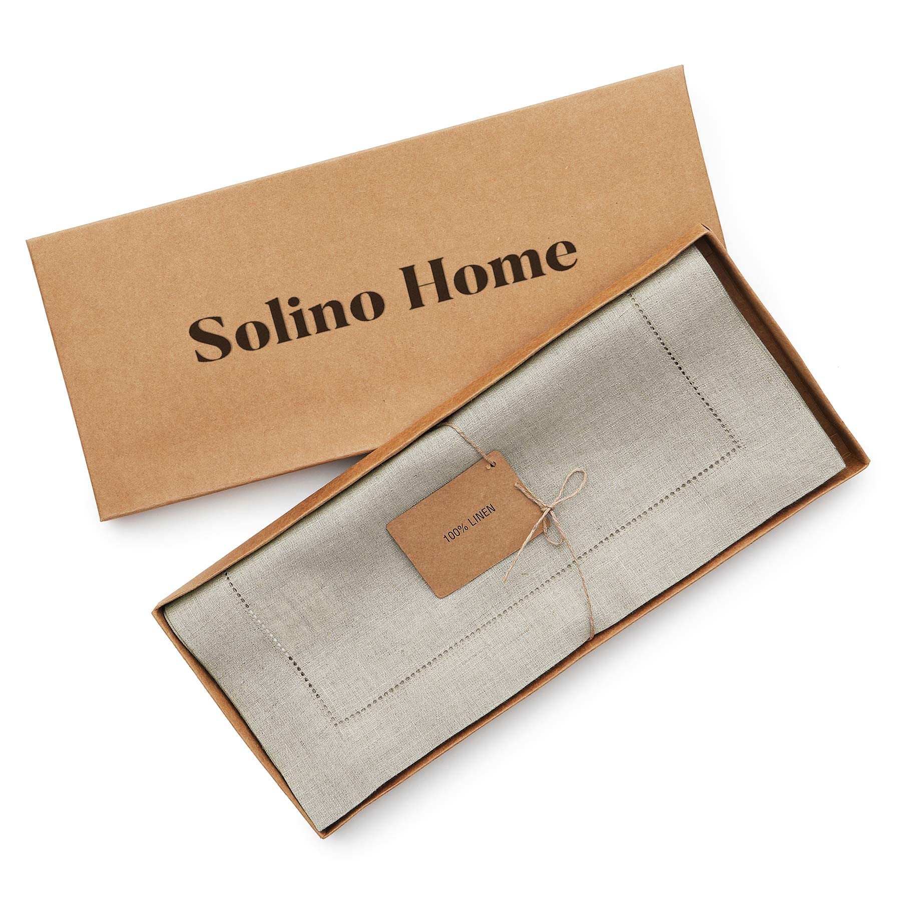 Solino Home Natural Linen Table Runner 120 Inches Long - 100% Pure Linen Classic Hemstitch Table Runner 14 X 120 Inch - Machine