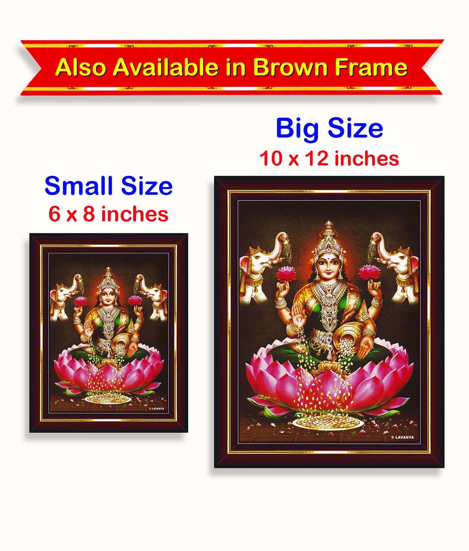 Pavan Photo Laminations Goddess Lakshmi Devi Dhana Vaibhav Laxmi Maa Wall Painting Framed Home Decor (Wood,Matte,Gold,Big Size,1