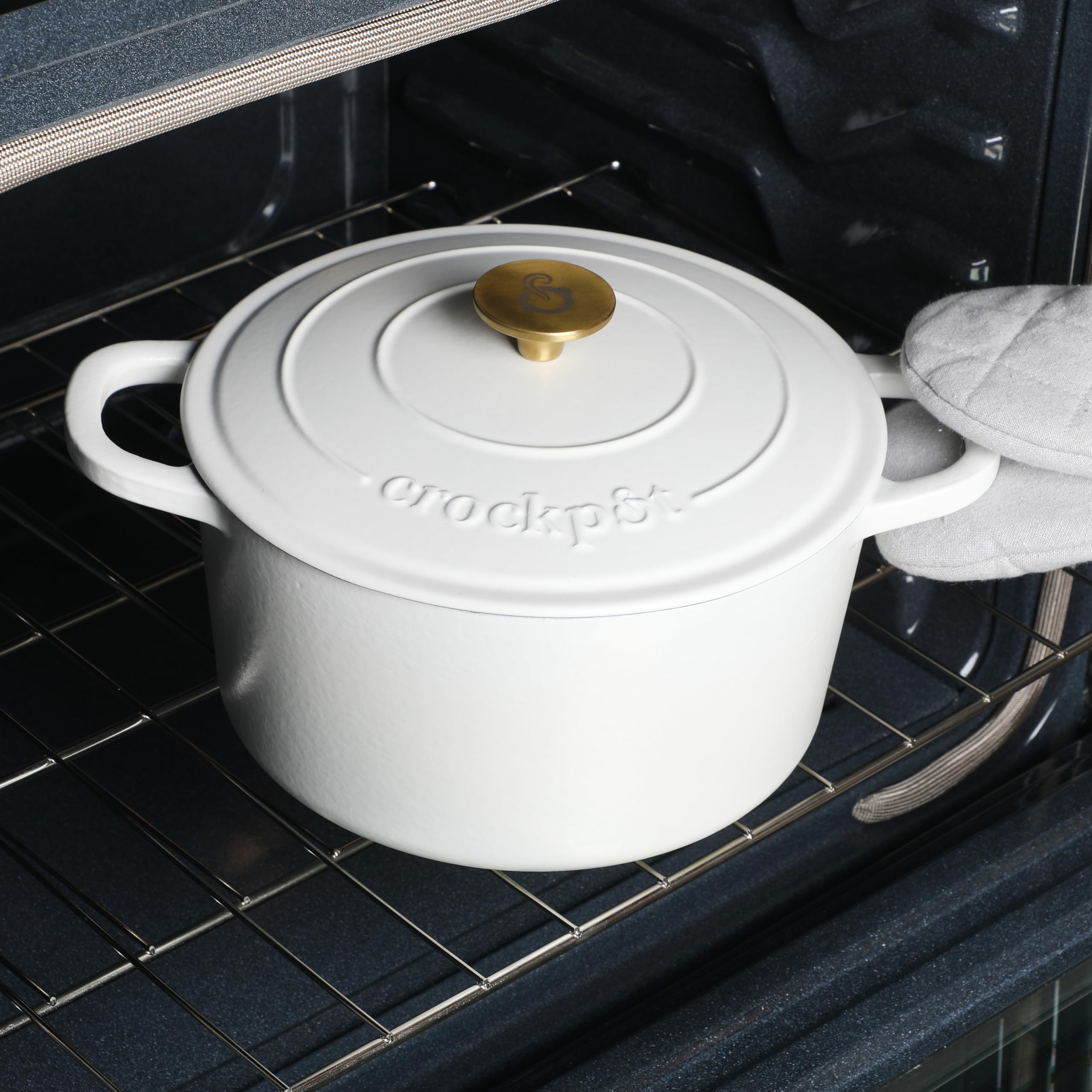 Crock Pot Artisan 7-Quart Round Dutch Oven - Matte Linen White W/Gold Knob