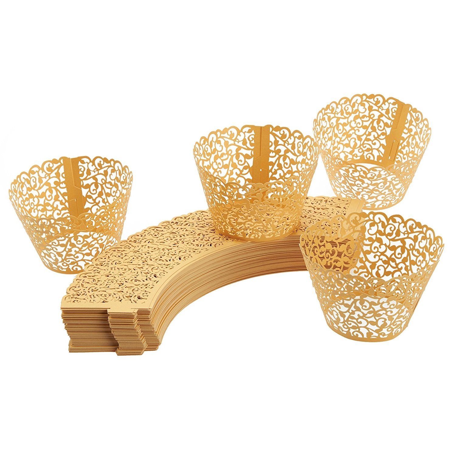 Suyeper 100Pcs Cupcake Wrappers Artistic Bake Cake Paper Cups Little Vine Lace Laser Cut Liner Baking Cup Muffin Case Trays For