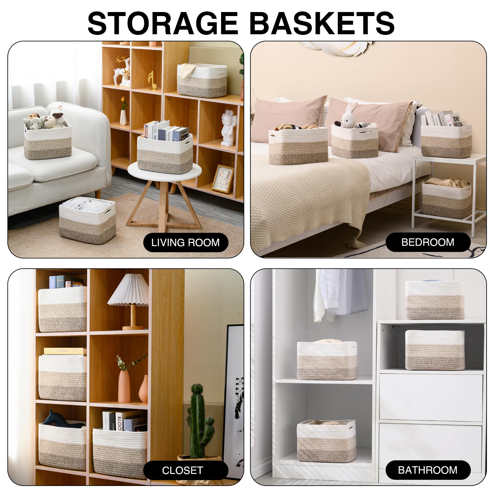 Icerzcz Shelf Baskets For Organizing, Storage Baskets For Shelves, Woven Baskets For Storage, Cotton Rope Baskets With Handles F