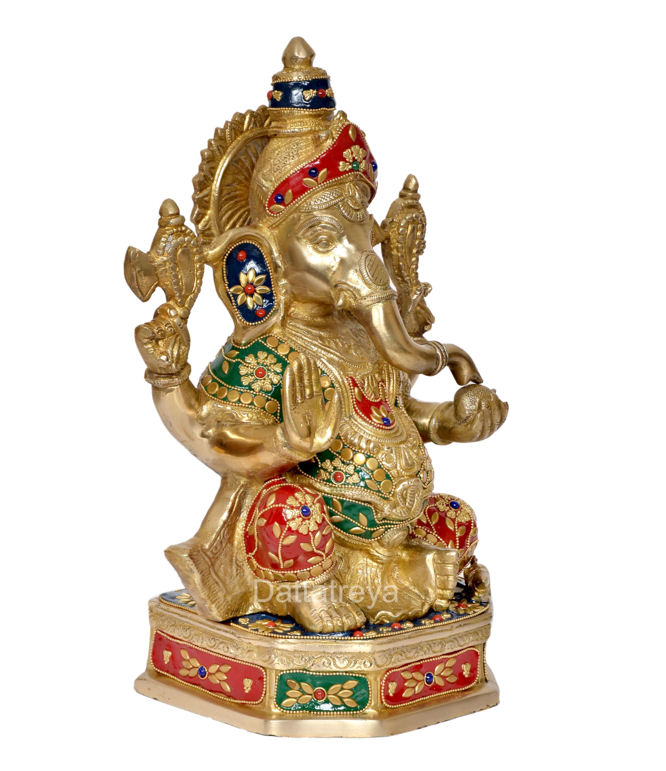 Dattatreya Brass Ganesh Statue Lord Ganesha Idol For Home Decor And Pooja Hindu God Ganapati Figurine (Height 14 Inch)