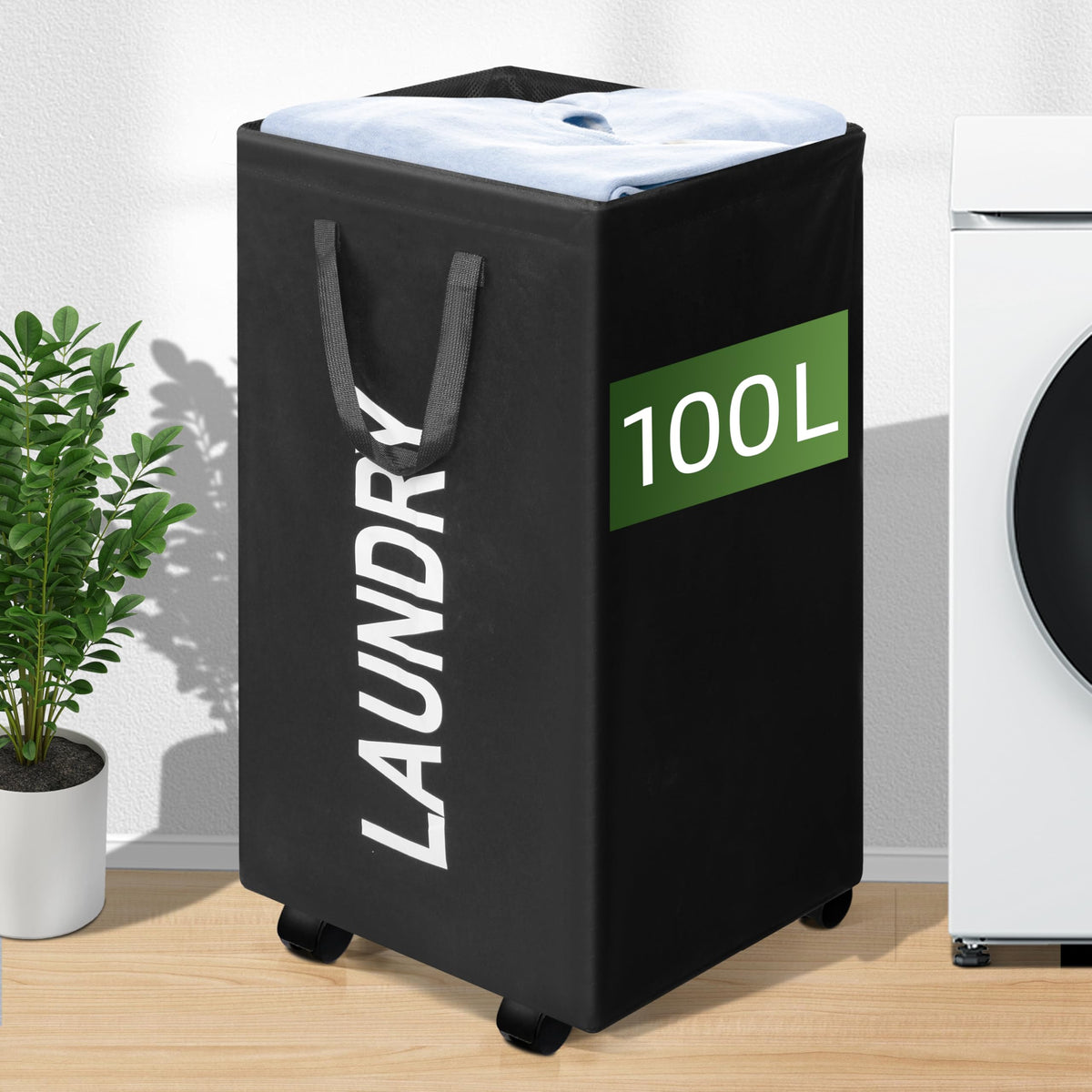 Zoes Homeware 100L Large Laundry Basket With Wheels, 26 Gal Rolling Laundry Hamper With Handle, 30'' Tall Rectangular Laundry Ba
