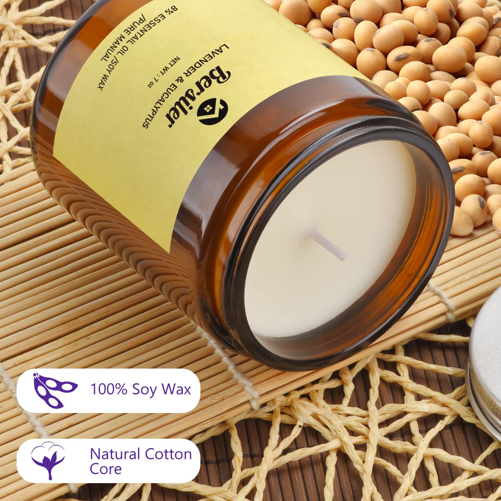 Bersiler Aromatherapy Candles, 7 OZ Lavender Eucalyptus Scented Candles Stress Relief and Relax for Home & Bedroom Gift for Wome