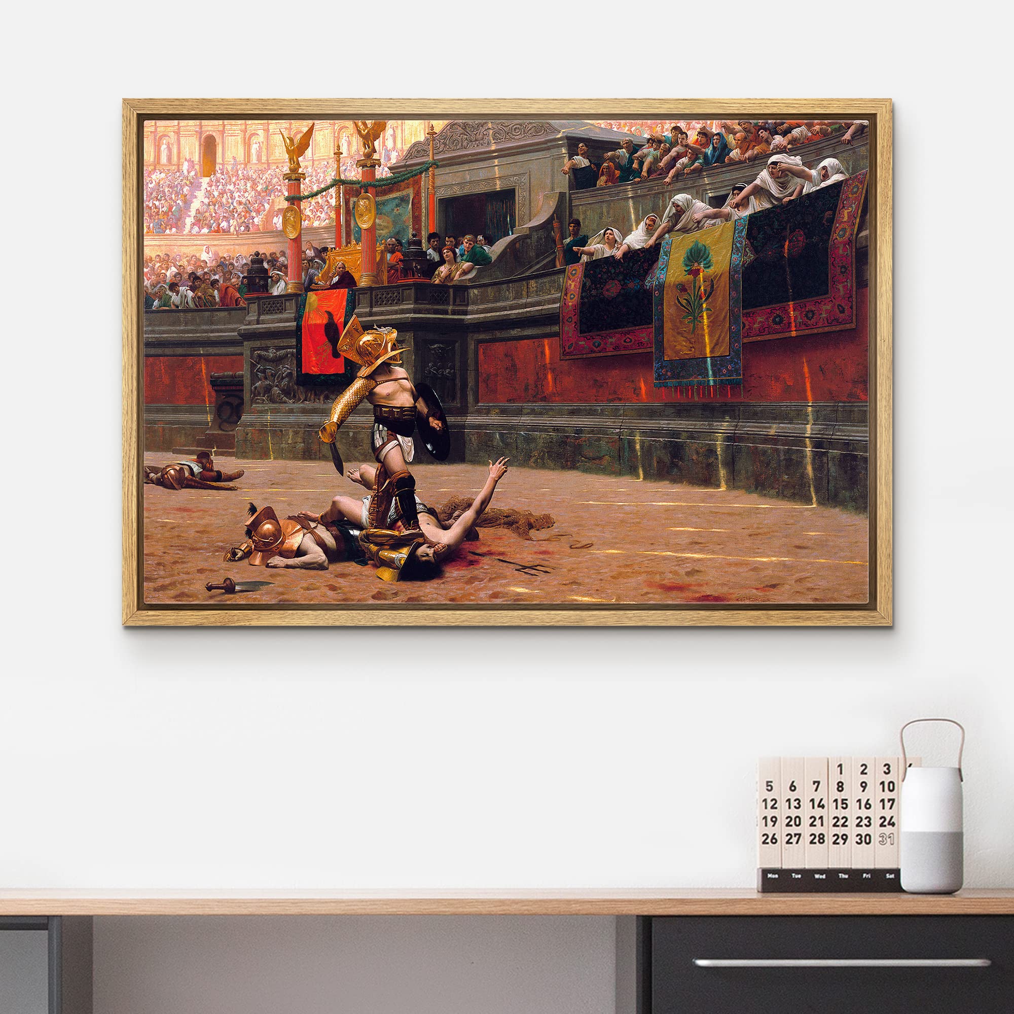 Wall26 - Pollice Verso By Jean-Leon Gerome - Framed Canvas Print Wall Art Famous Painting Reproduction - 16''X24'' Natural