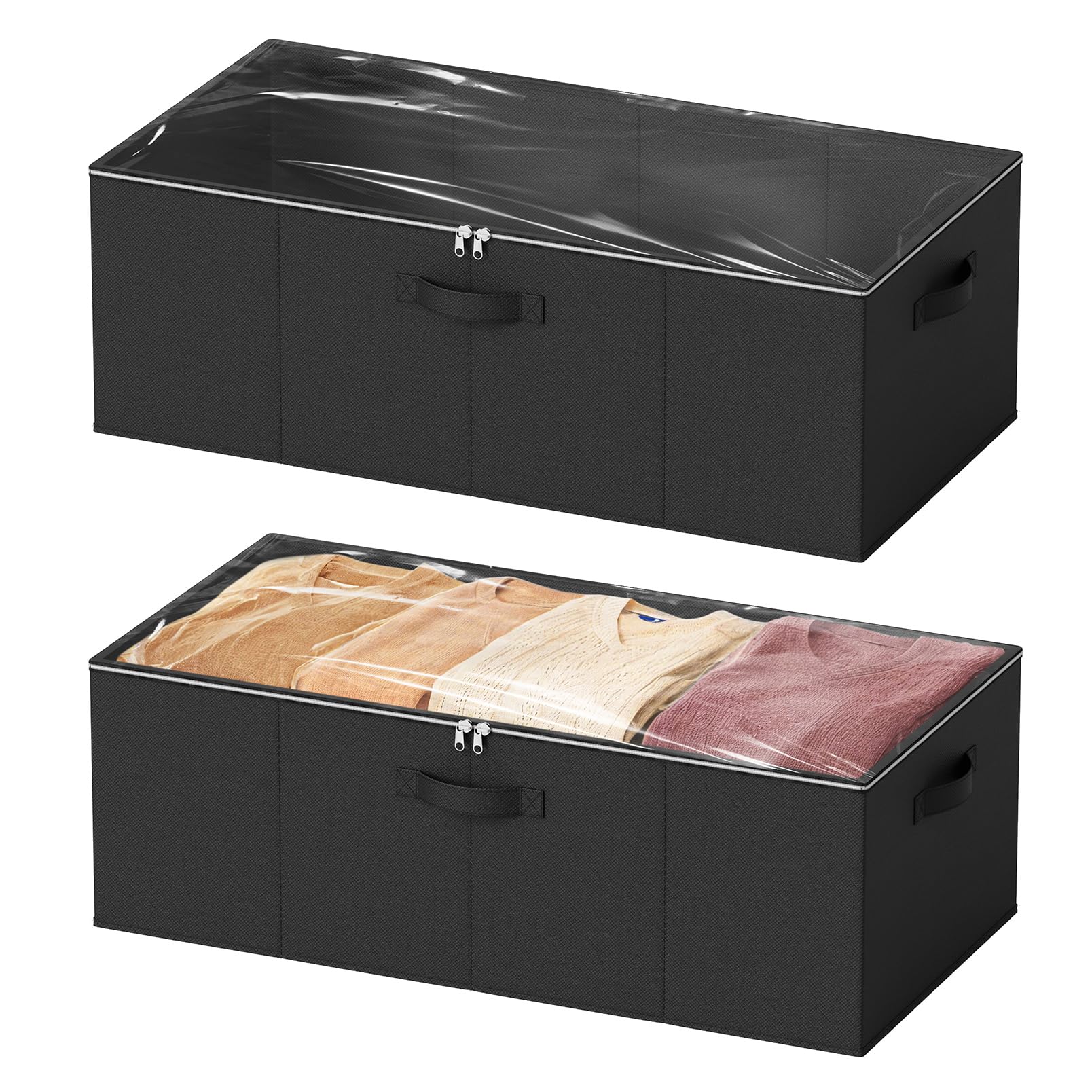 SpaceAid 2 Pack 10'' High Under Bed Storage Containers, Large Underbed Storage Organizer Bins with Lids for Bedroom, Dorm, Cloth