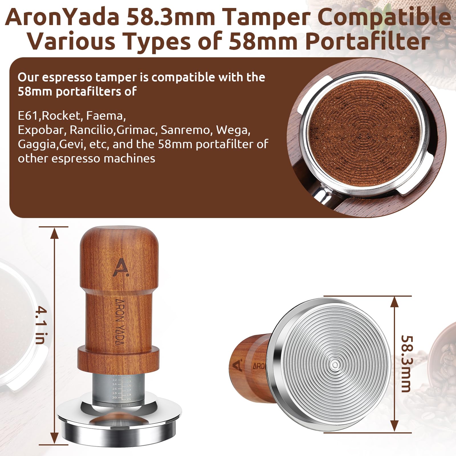 58.3Mm Espresso Tamper,2 Spring-Loaded Calibrated Tamper With Stainless Steel Ripple Base, Walnut Wooden-Handle Tamper Compatibl