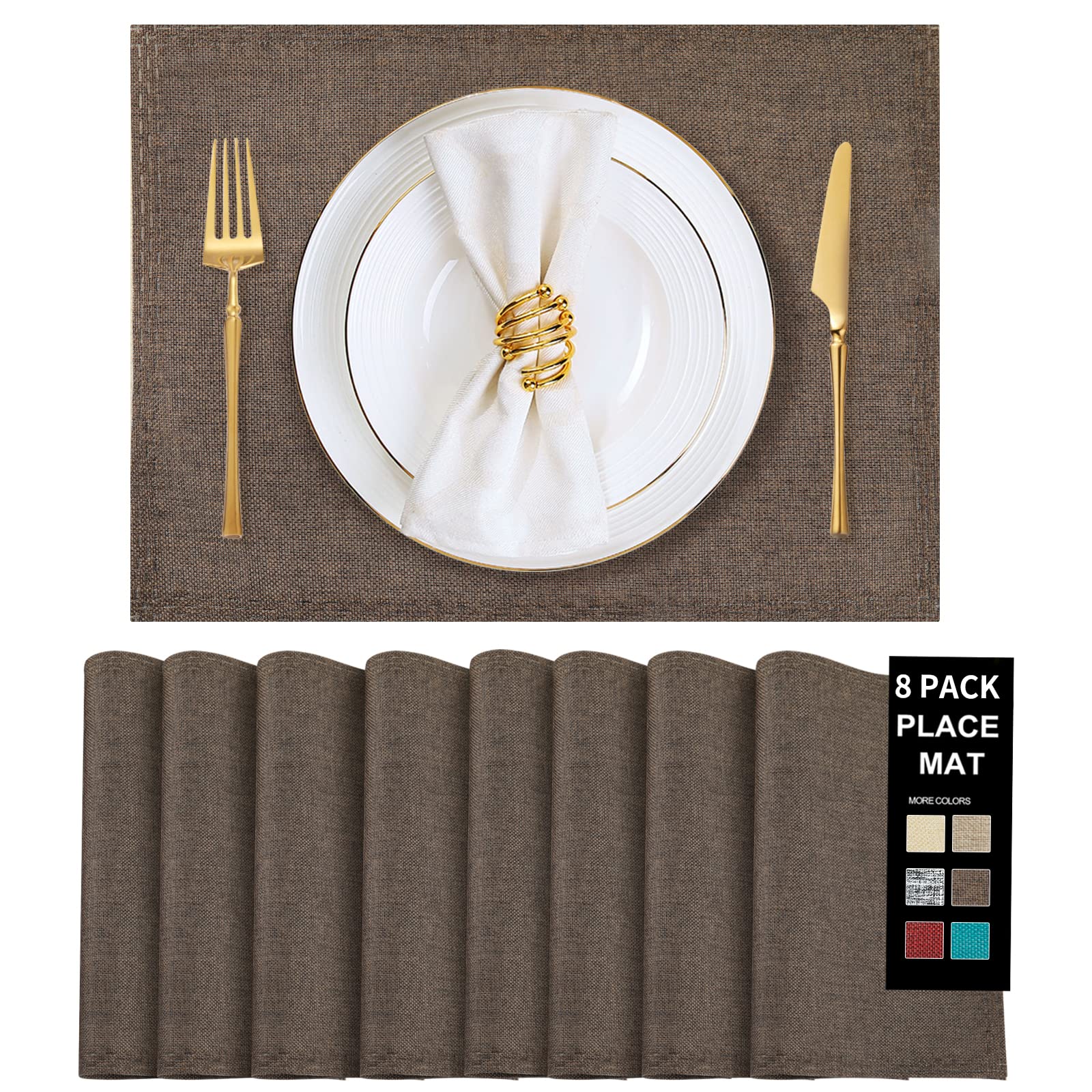 Placemats Set Of 8, Faux Linen Dining Table Mats Heat Resistant Placemats For Kitchen Table, Washable Anti-Slip Placemats, Kitch