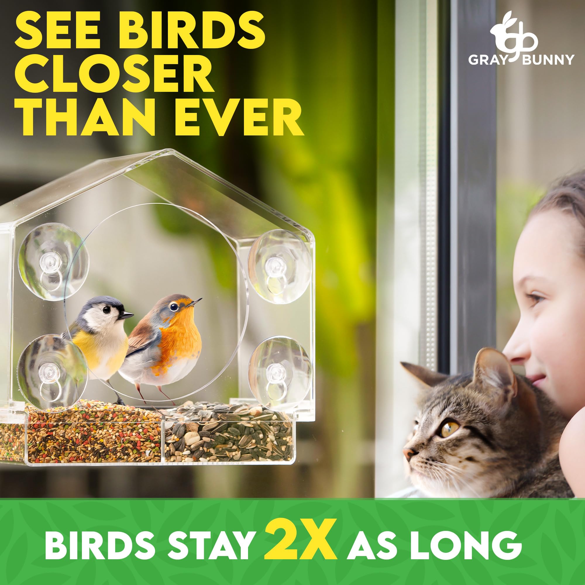 clear Bird Feeders for Window - Bird House Style Window Bird Feeder - Window Bird Feeders with Strong Suction cups - Drain Holes