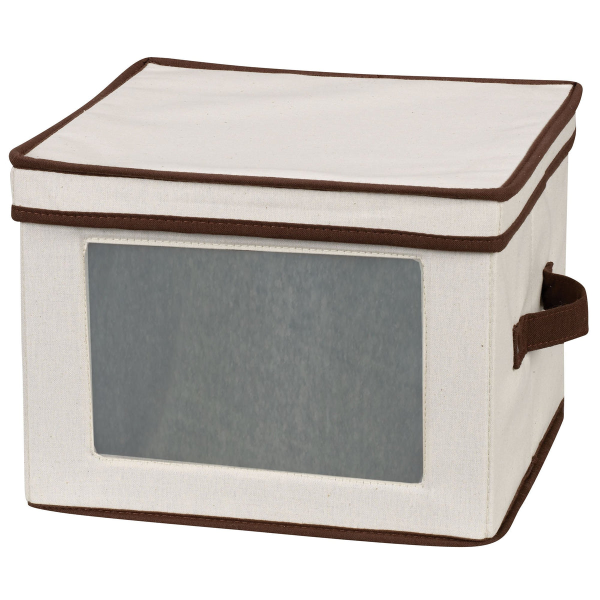 Household Essentials 536 Dinnerware Storage Box With Lid And Handles | Storage Bin For Dinner Plates | Natural Canvas With Brown