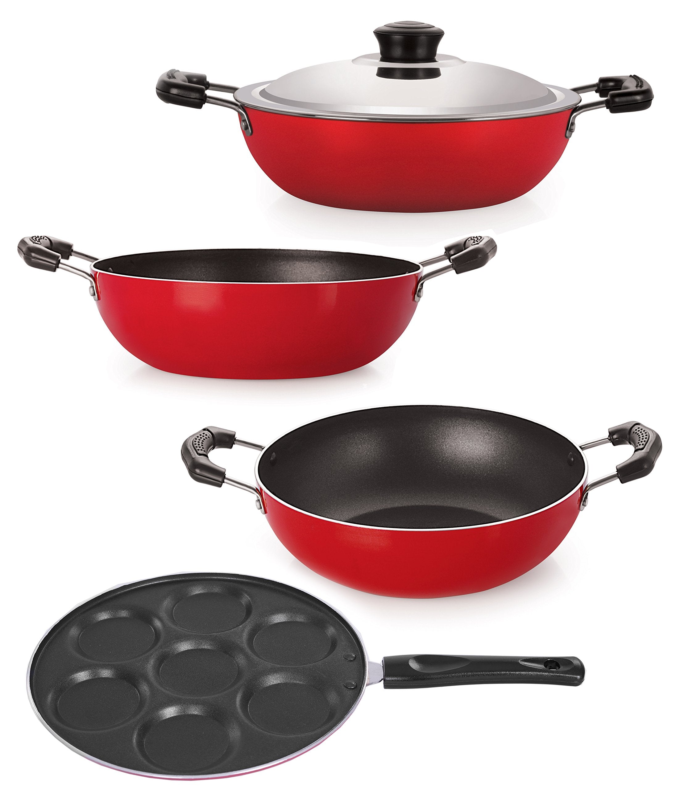 Nirlon NonStick Aluminium Cookware Set, 4Pieces, Red (26_Kd12_Kd13_Dkdm_Up)