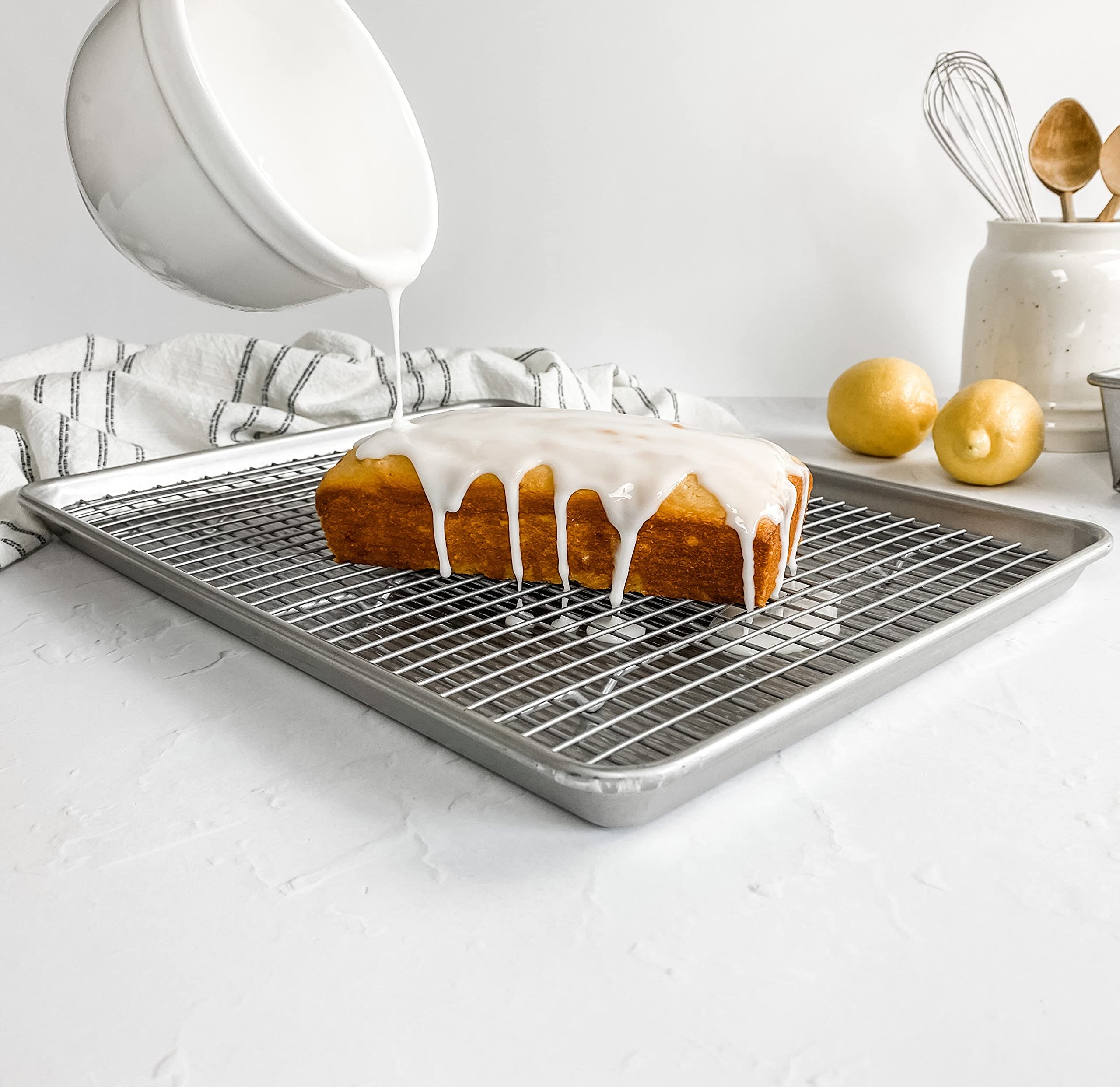 USA Pan Half Sheet Baking Pan Set with Nonstick Cooling Rack, Aluminized Steel, Model 1606CR